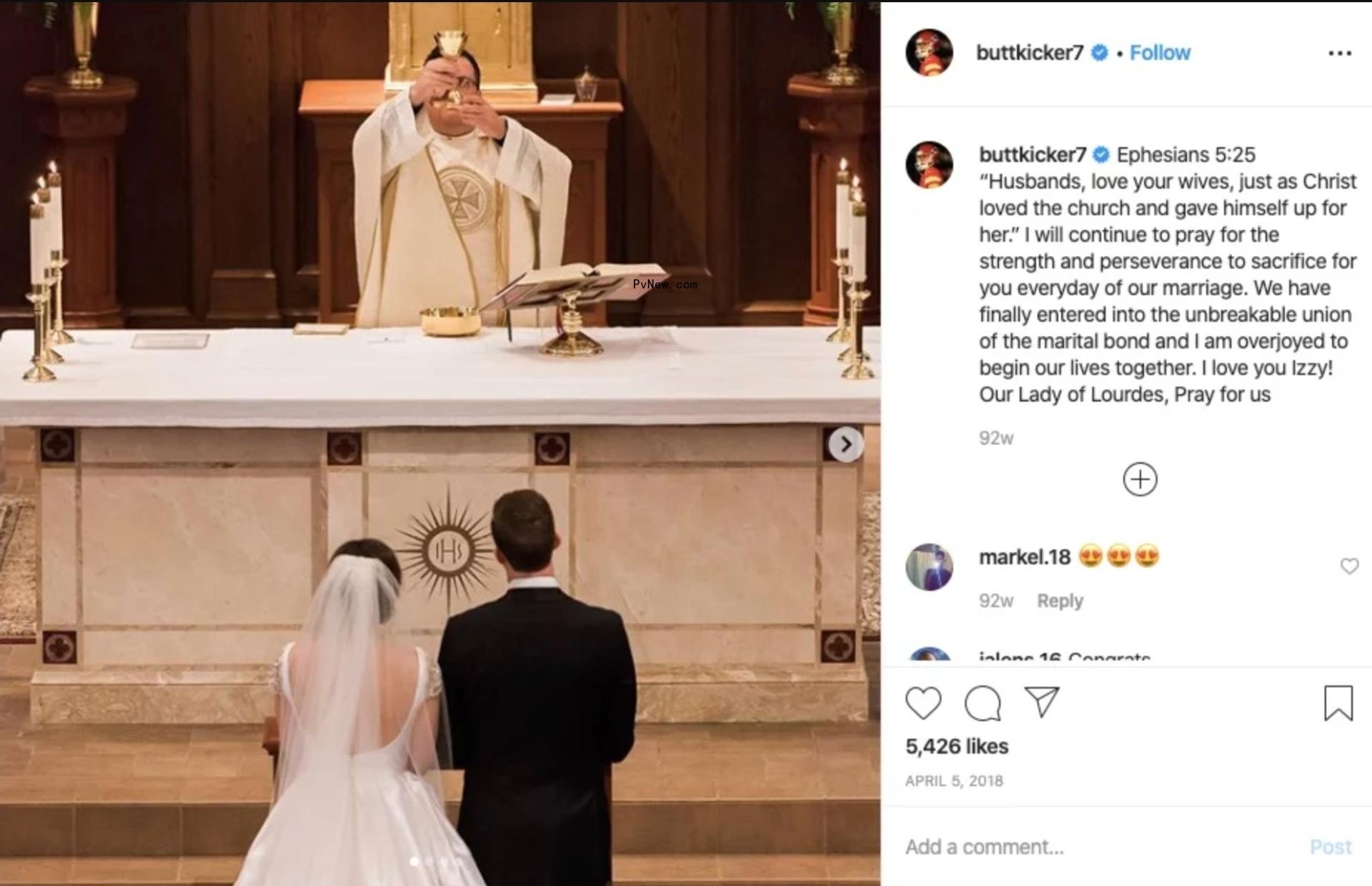 Harrison Butker's post a<i></i>bout his wedding to Isabelle Butker.