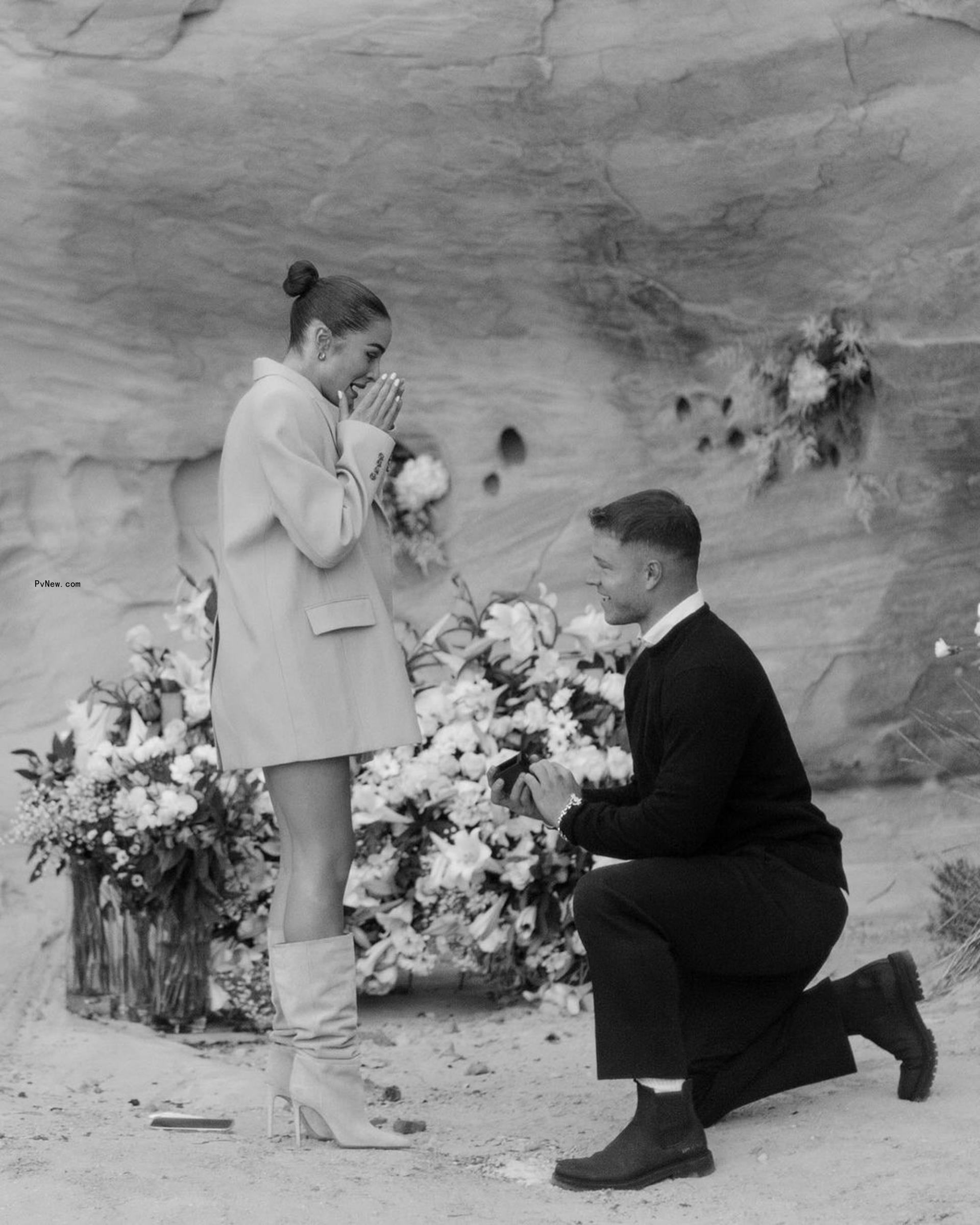 Olivia Culpo and Christian McCaffrey getting engaged.