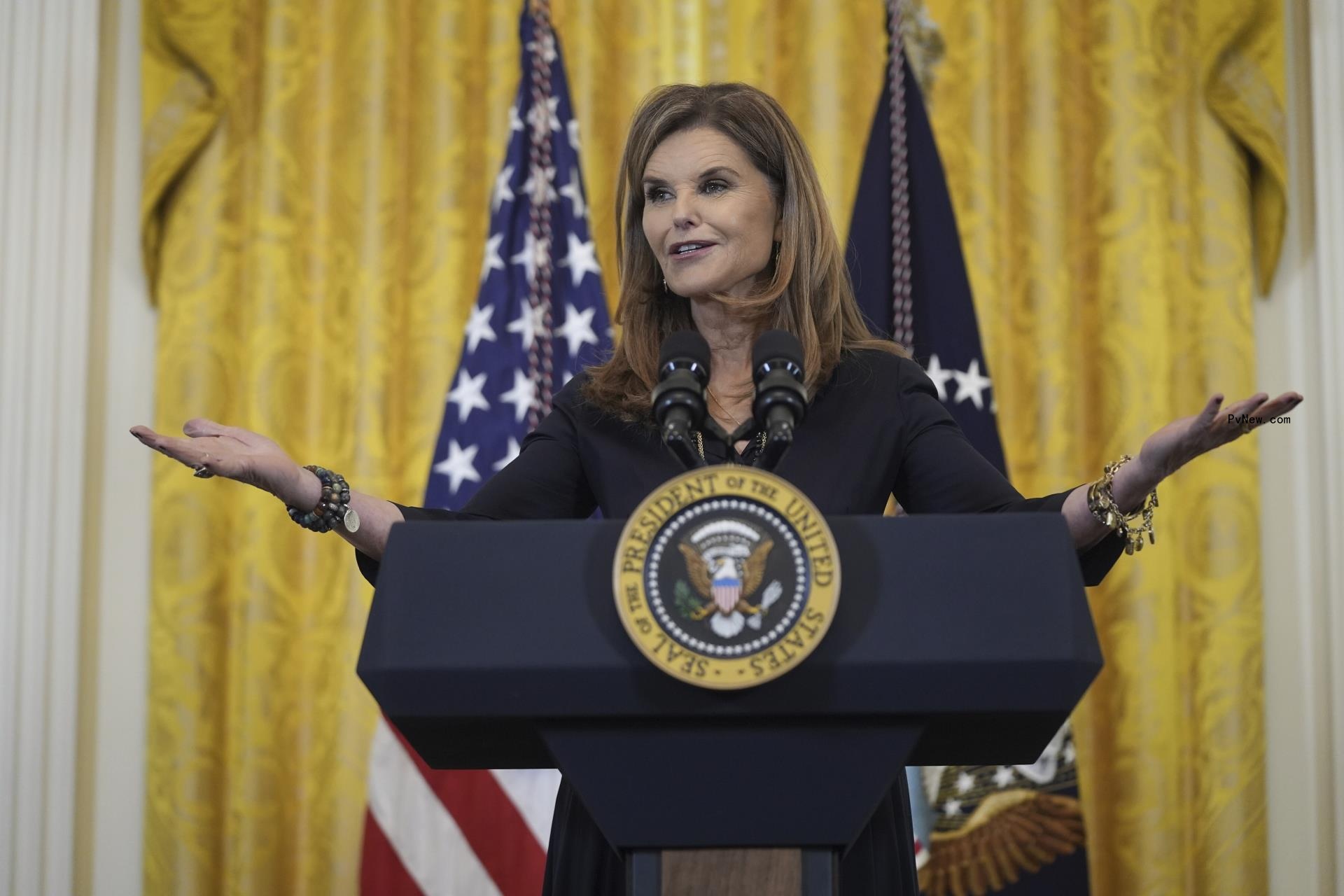 maria shriver at the president's podium
