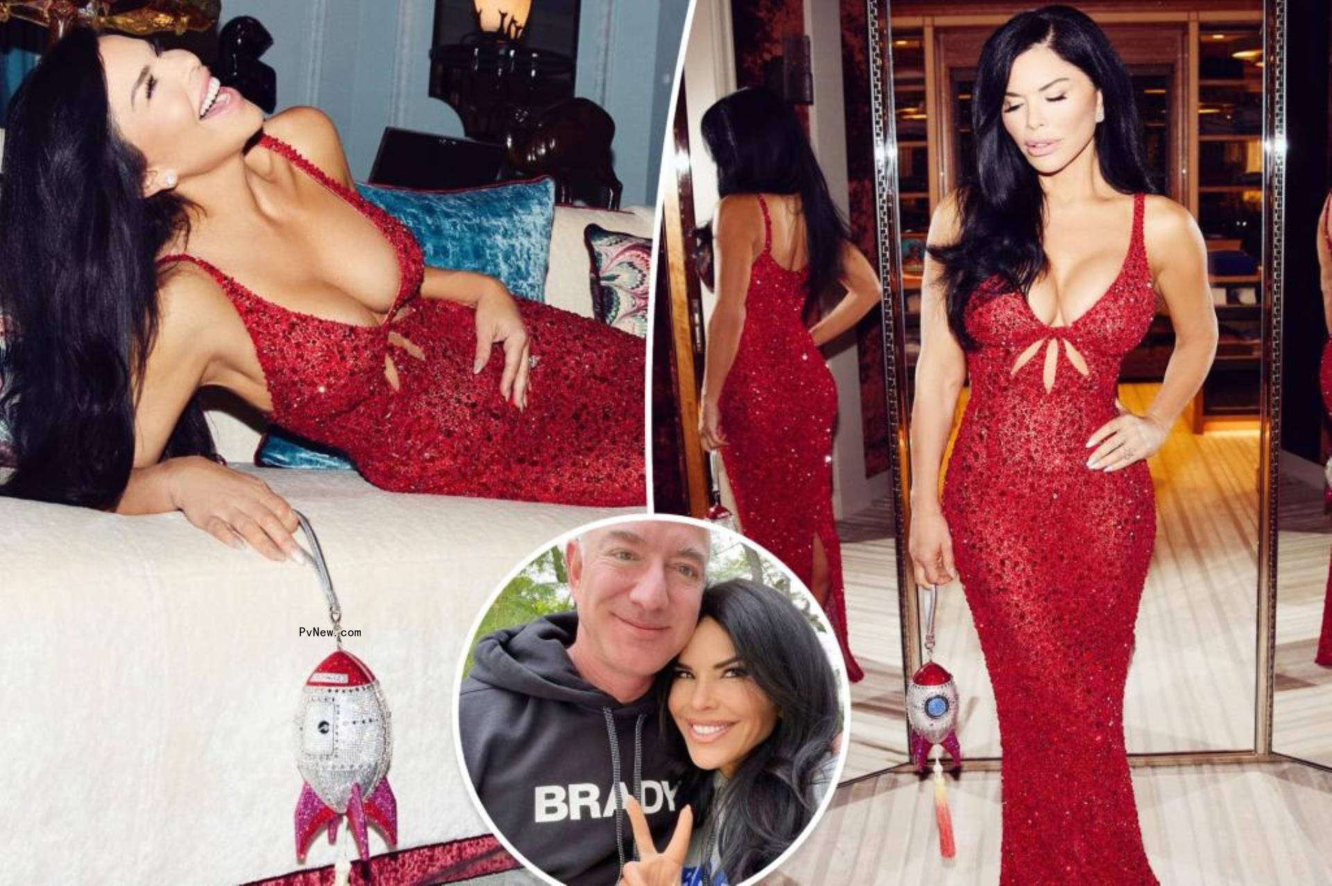 Lauren Sánchez celebrates Jeff Bezos' birthday in a red gown.