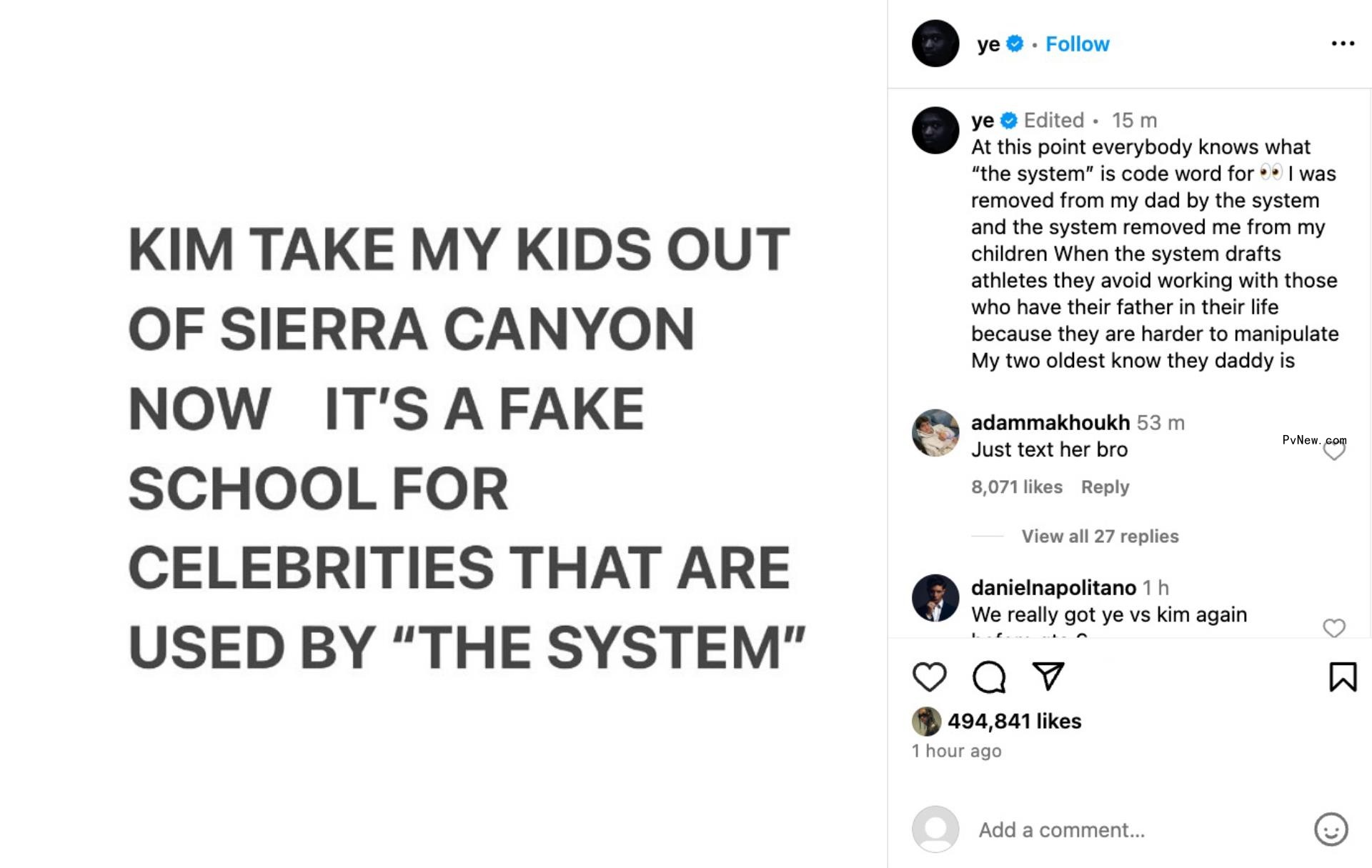 Kanye West's Instagram post.
