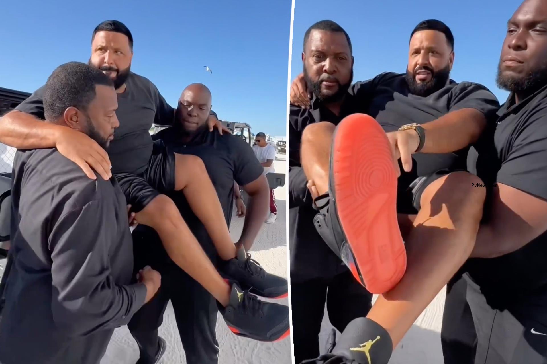 ‘Disrespectful’ DJ Khaled slammed for making bodyguards carry him so that he didn’t ‘mess up’ unreleased Air Jordans