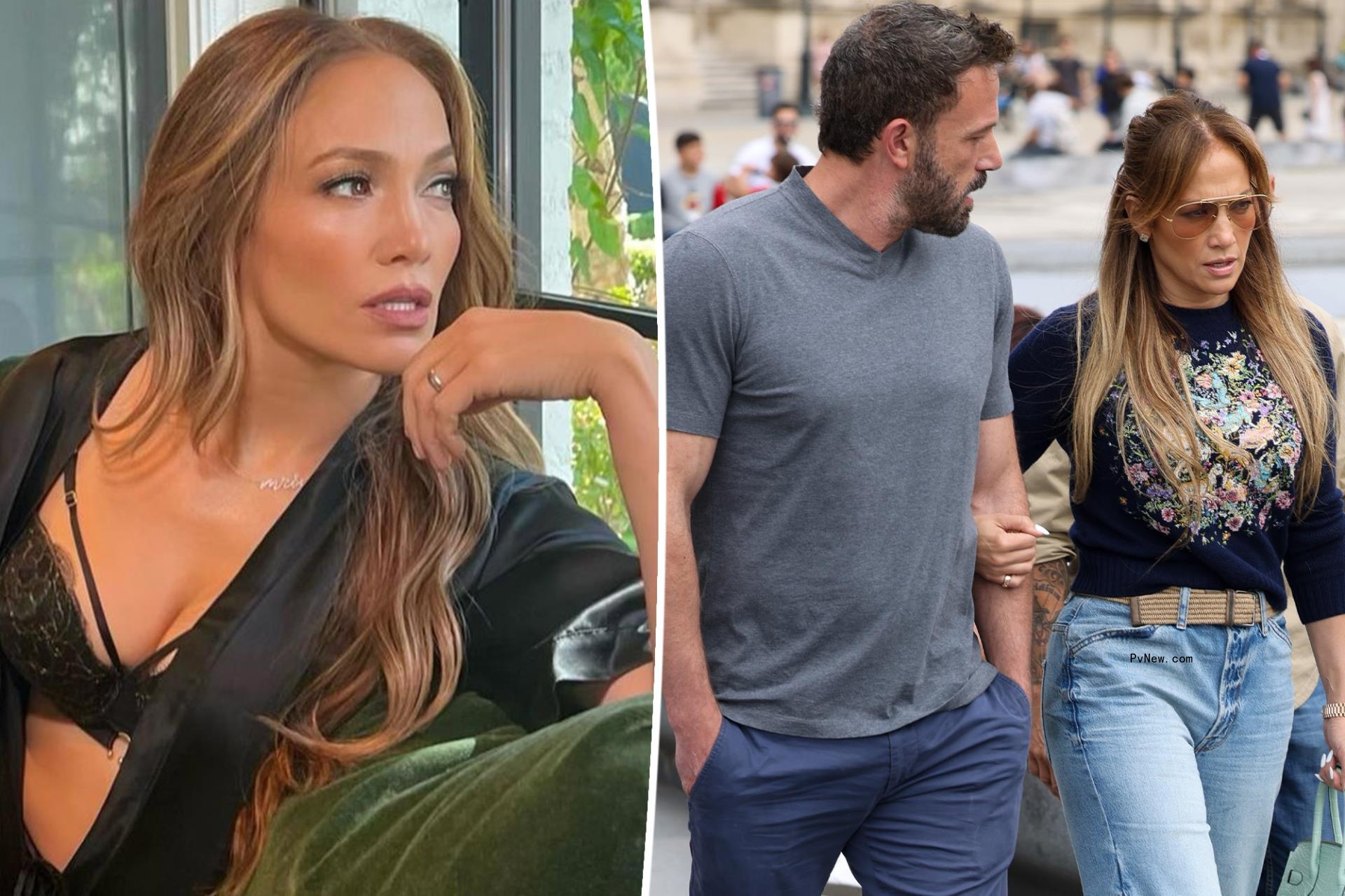 Jennifer Lopez split image with Ben Affleck.