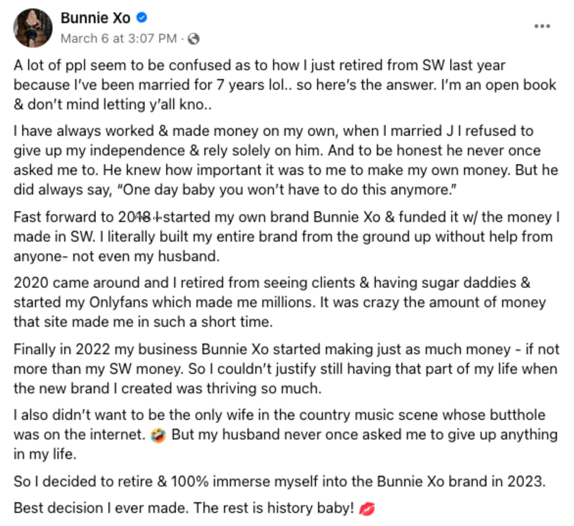 Bunnie XO's FaceBook post.