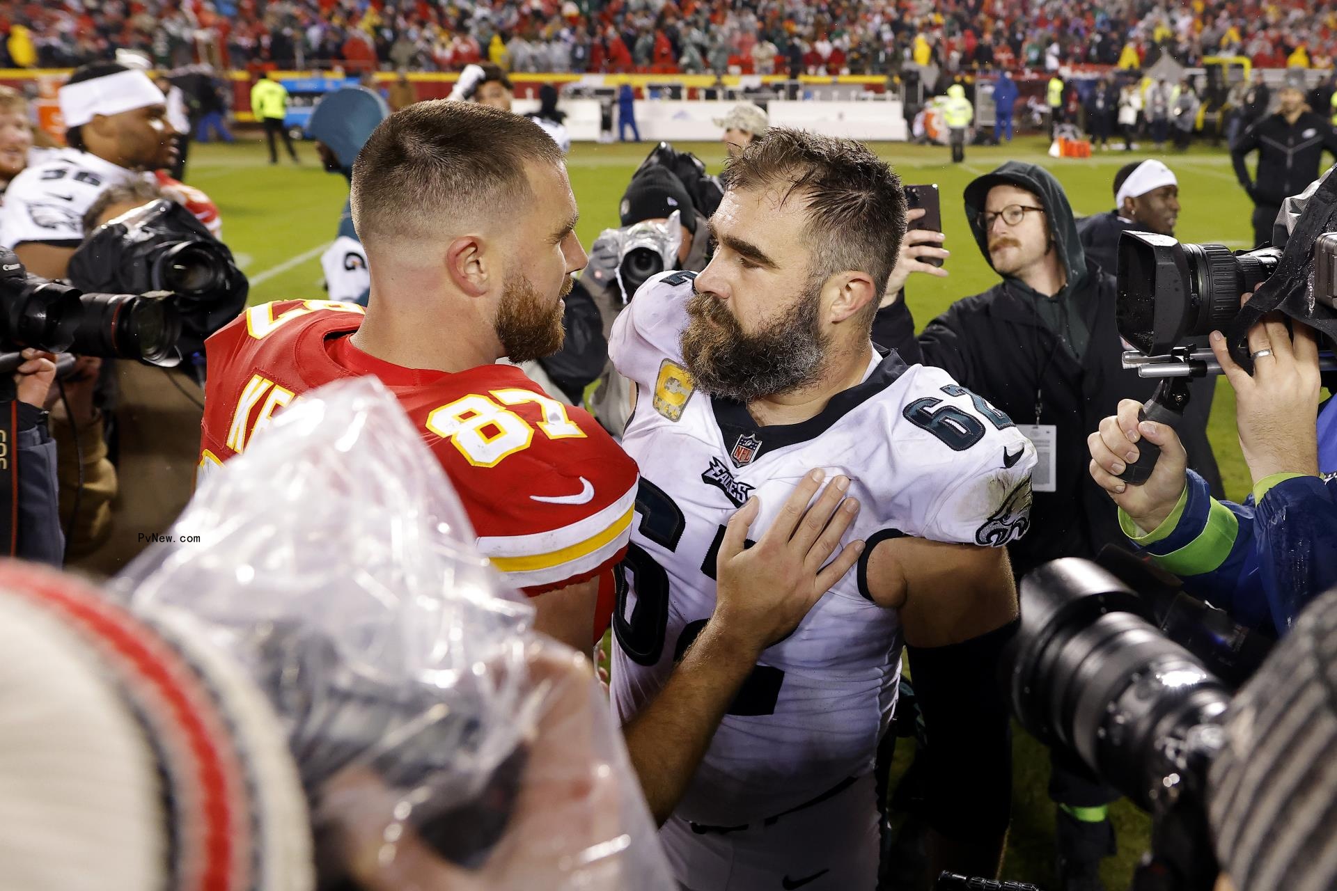 Jason and Travis Kelce at the 2023 Super Bowl.