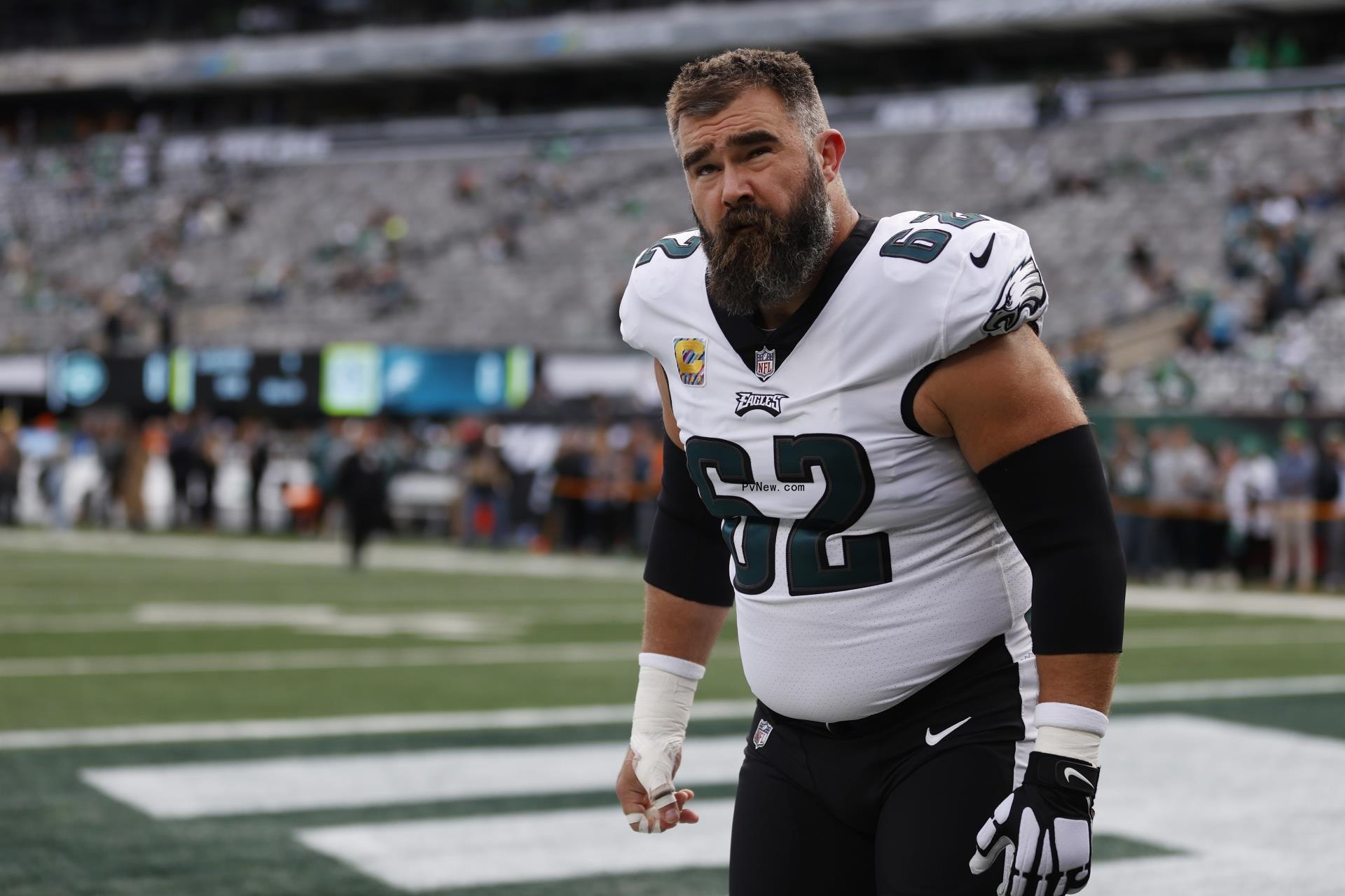 Jason Kelce playing in a football game.