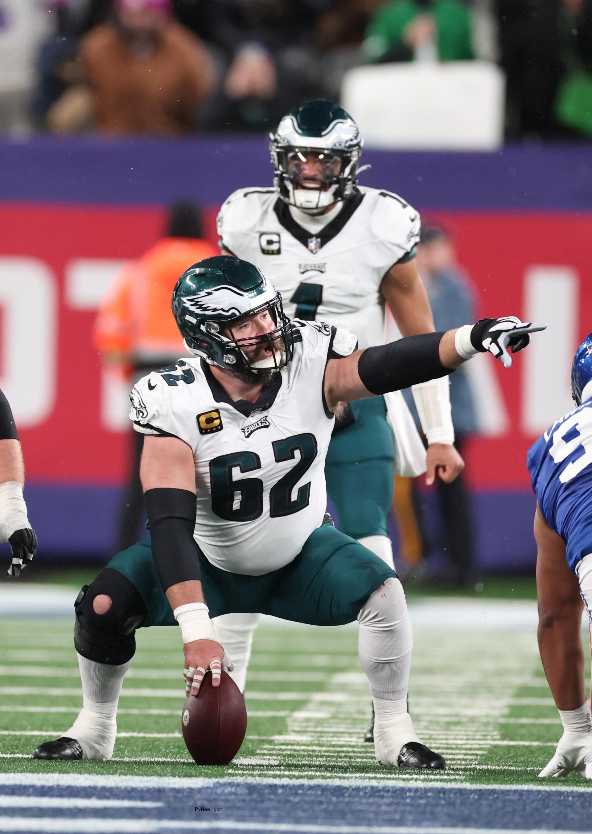 Jason Kelce playing in a football game.
