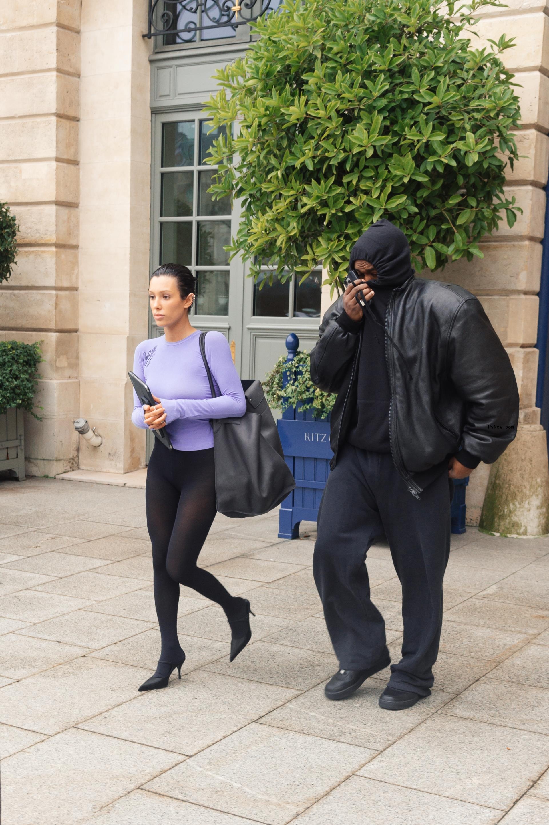 Bianca Censori walking with Kanye West in Paris