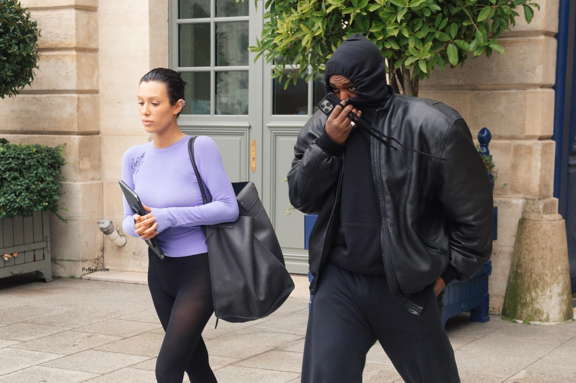 Bianca Censori walking with Kanye West in Paris