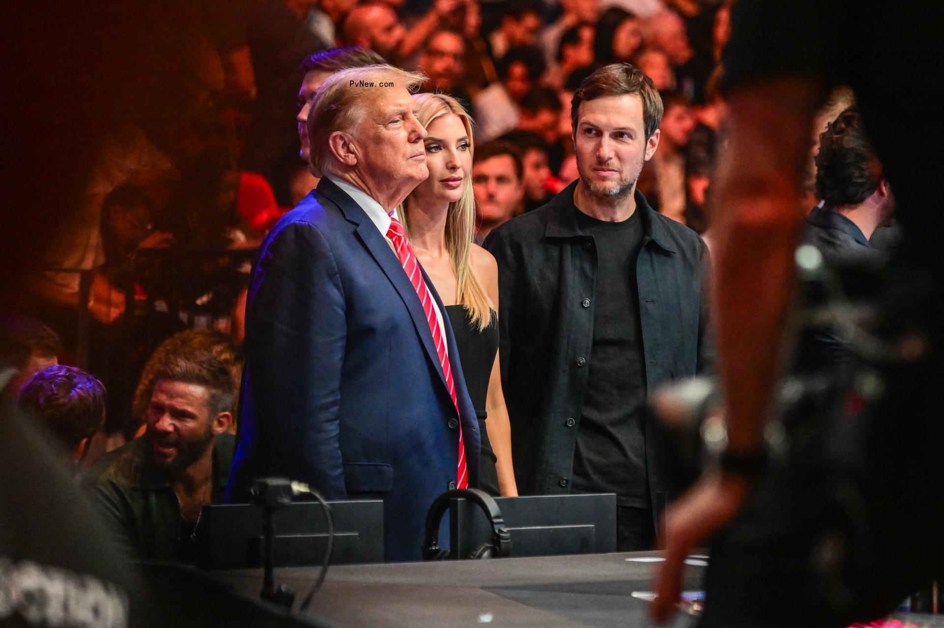 Ivanka Trump stands with her father, Do<i></i>nald Trump, and husband Jared Kushner.