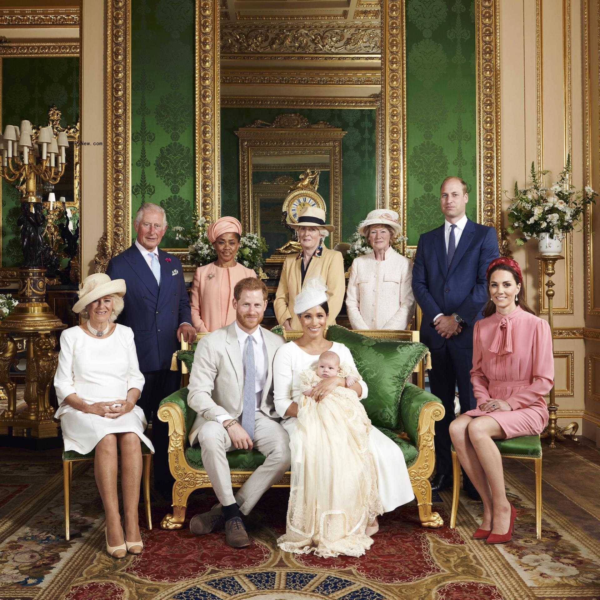 Prince Harry, Meghan Markle, Queen Camilla, King Charles, Prince William, Kate Middleton, Doria Ragland and Archie