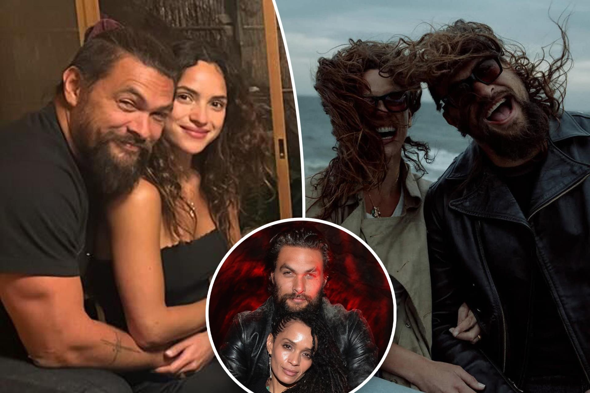 Adria Arjona and Jason Momoa with an inset of Jaon Momoa and Lisa Bonet.