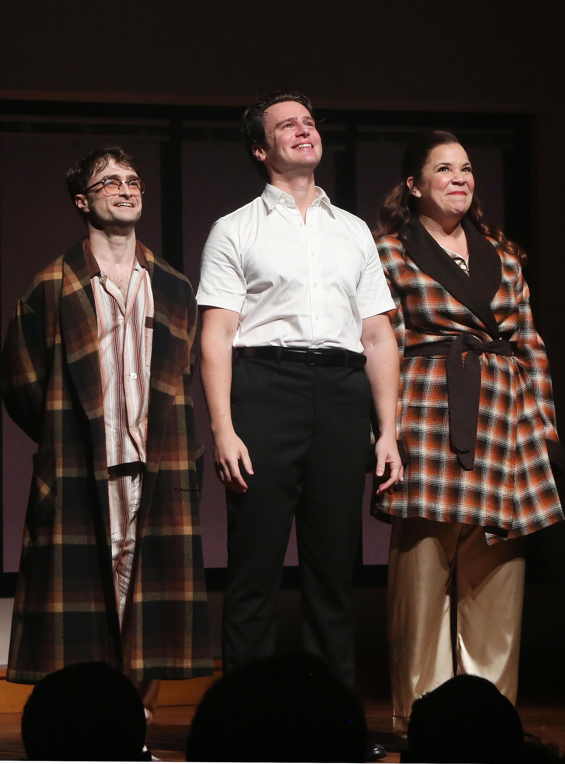 (L-R) Daniel Radcliffe, Jo<i></i>nathan Groff and Lindsay Mendez in 