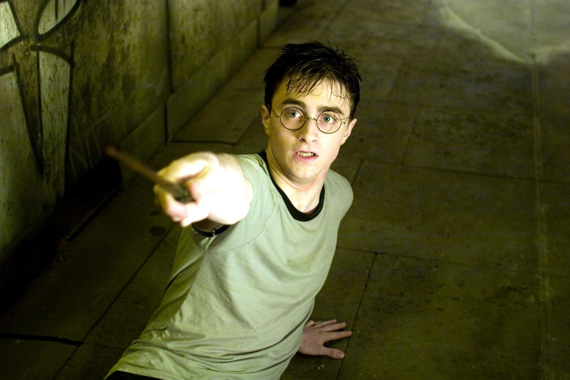 Daniel Radcliffe as Harry Potter.