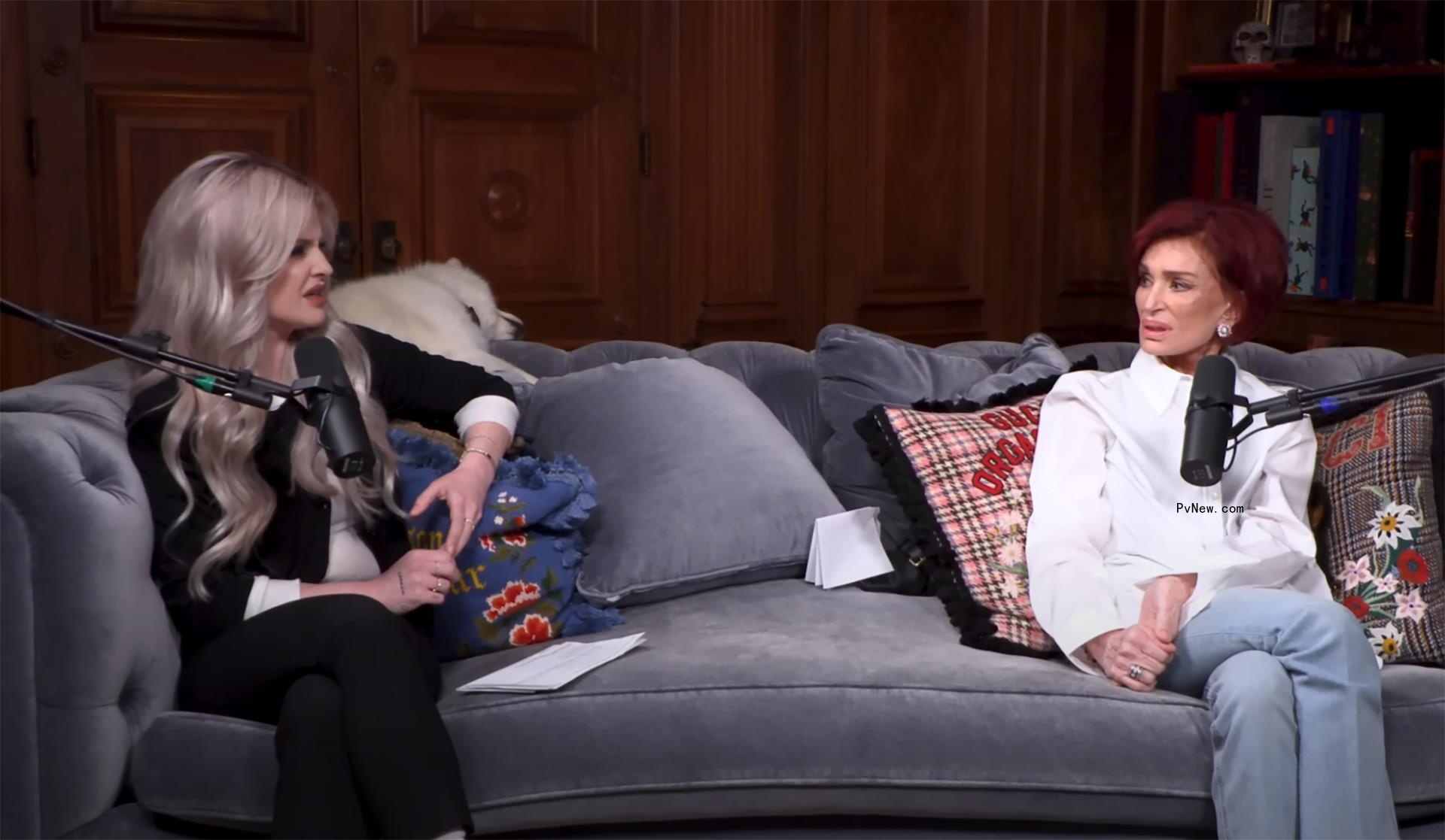 Sharon and Kelly Osbourne on their podcast. 