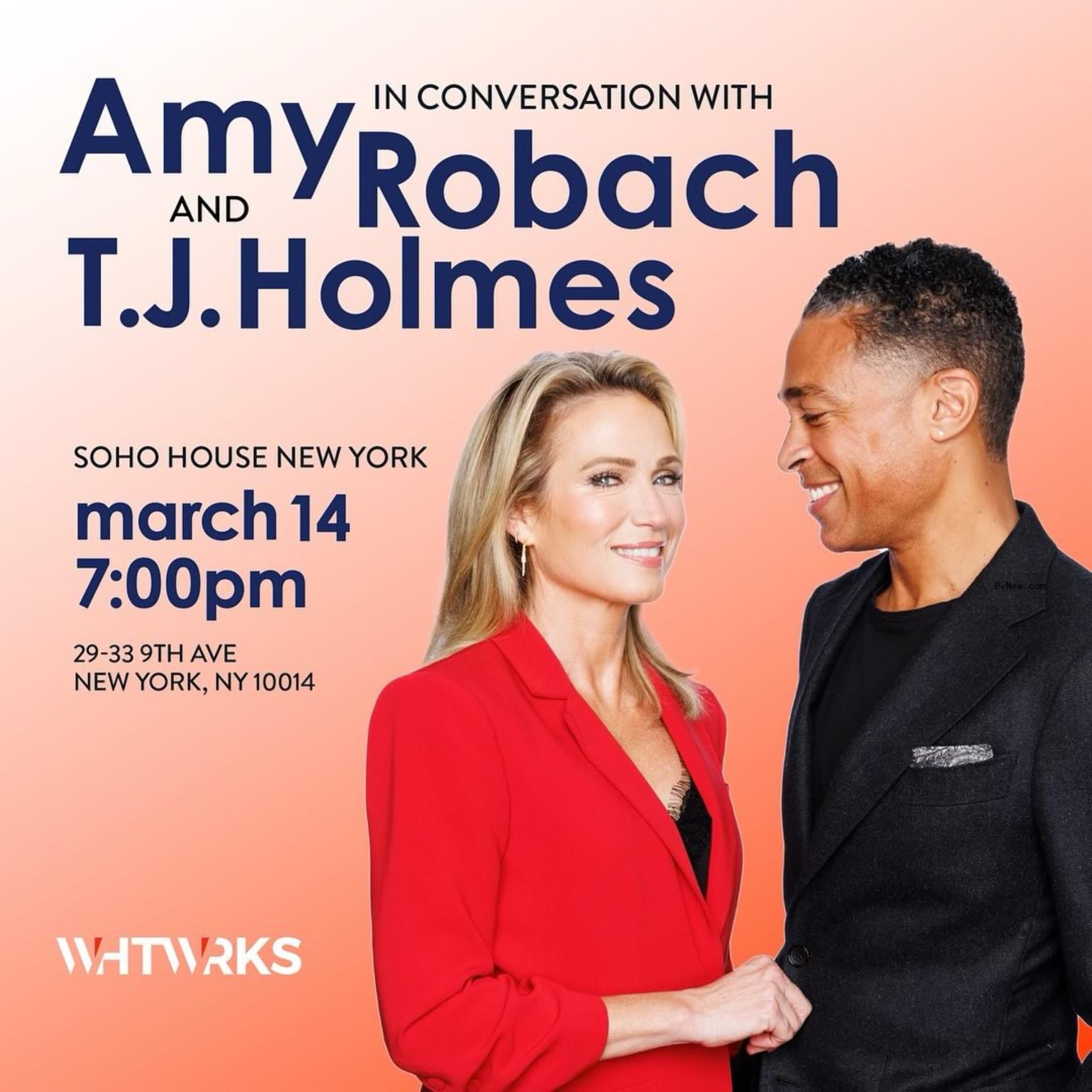 T.J. Holmes and Amy Robach shared their love story at a live taping of their podcast at Soho House in NYC.