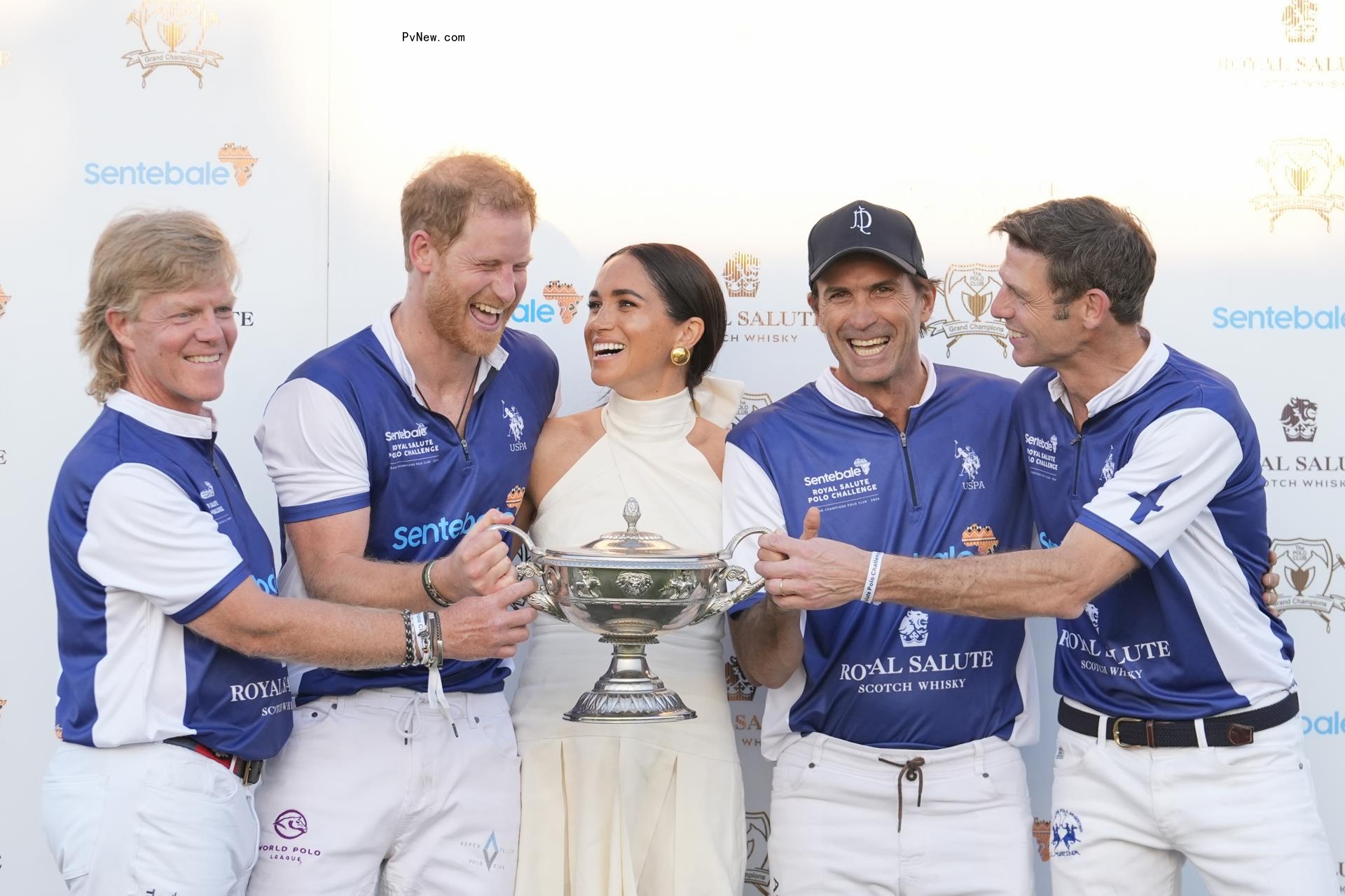 Prince Harry and Meghan Markle celebrate his win at a polo match for charity in April 2024