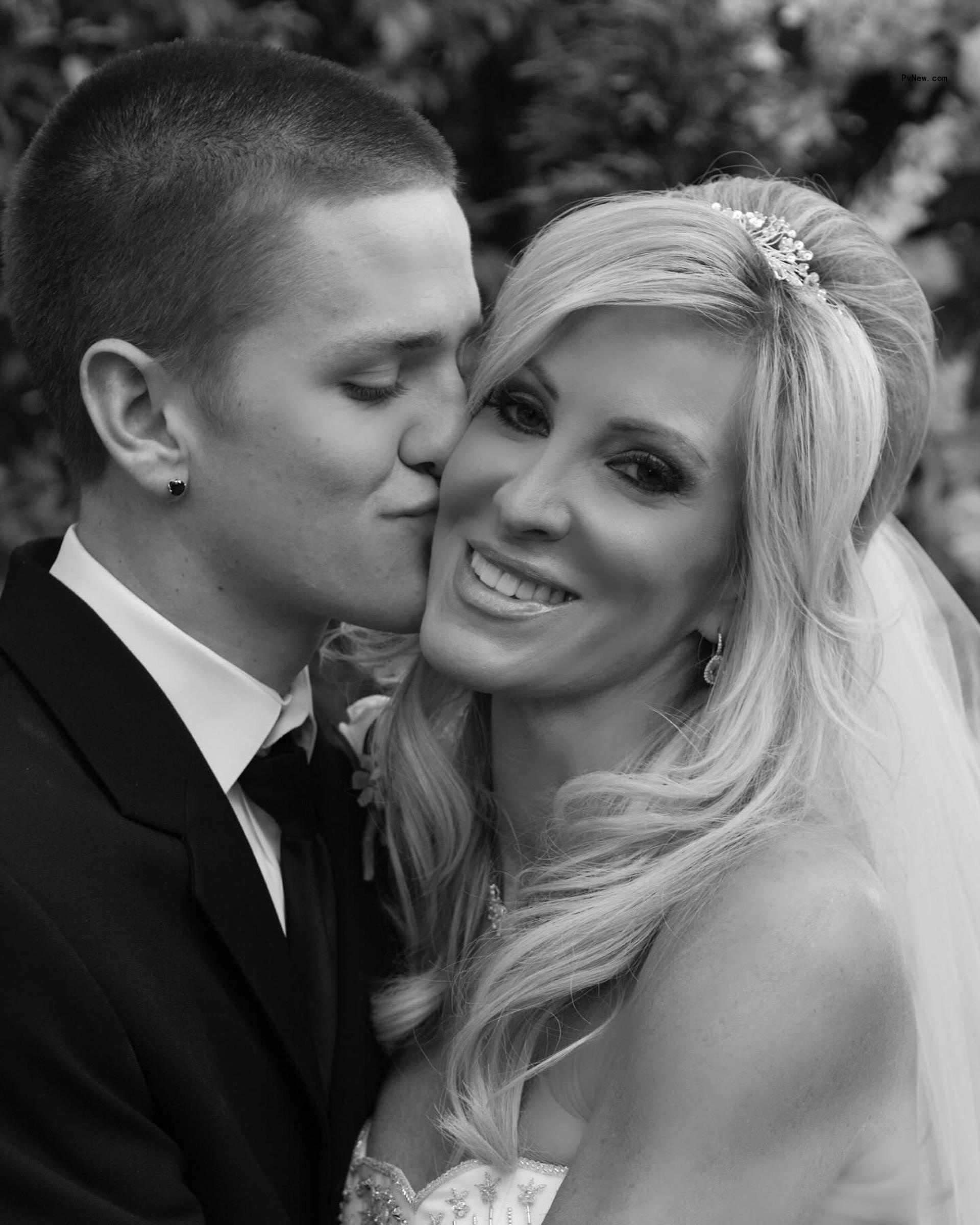 Lauri Peterson and son Josh on her wedding day