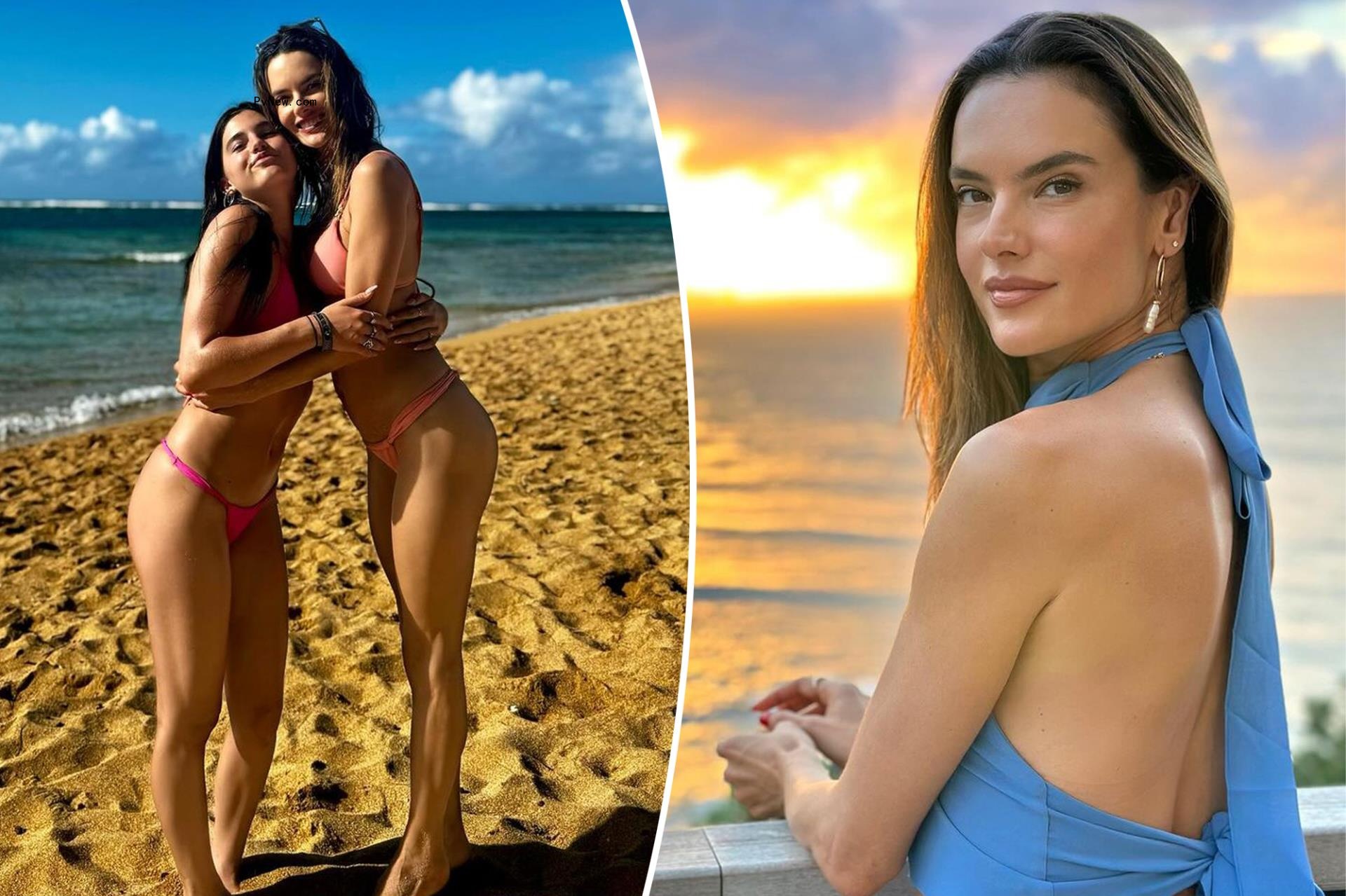 Alessandra Ambrosio and look-alike daughter Anja, 15, look peachy in coordinating bikinis