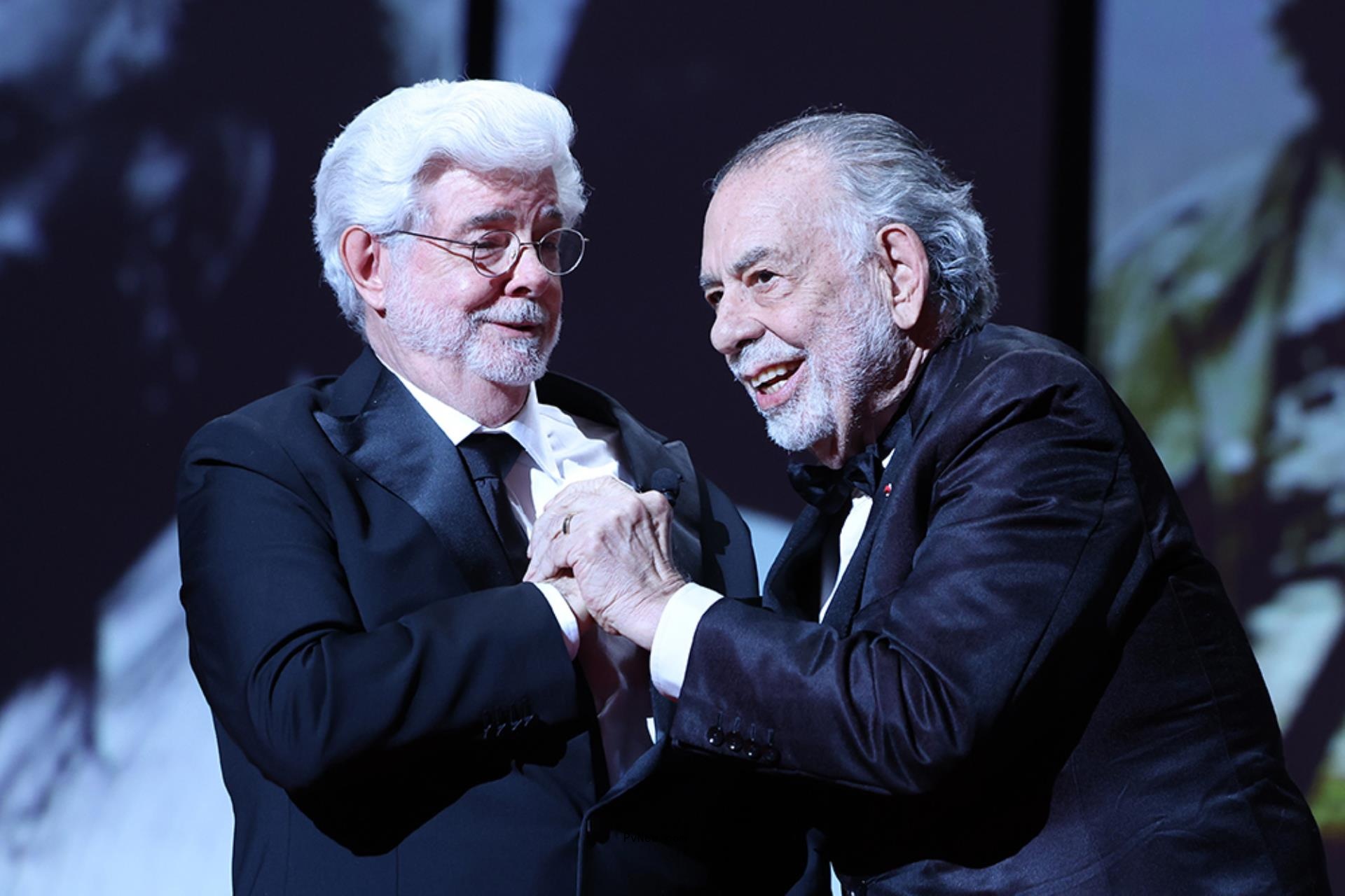 Francis Ford Coppola Presents George Lucas With Ho<i></i>norary Palme d’Or as the Ico<i></i>nic Directors Reflect on an ‘Association That Has Lasted a Lifetime’