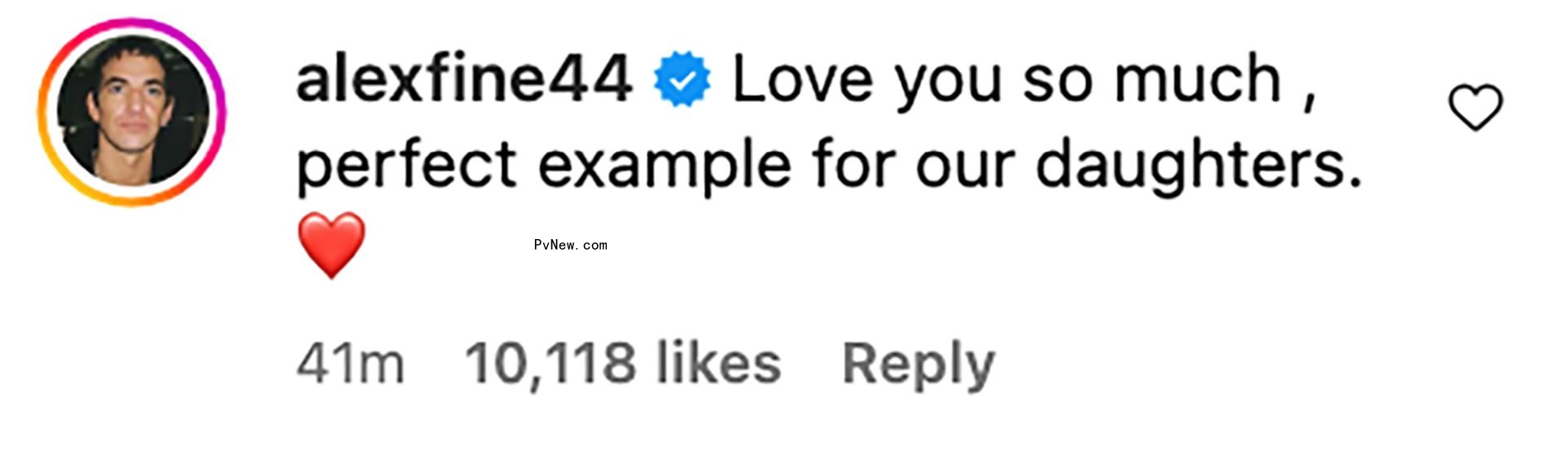 Alex Fine's Instagram comment. 