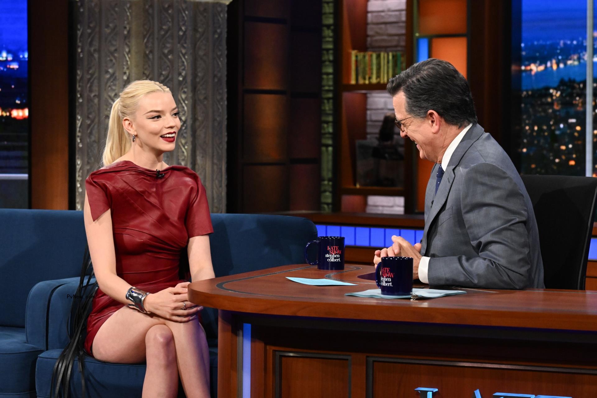 Anya Taylor-Joy and Stephen Colbert