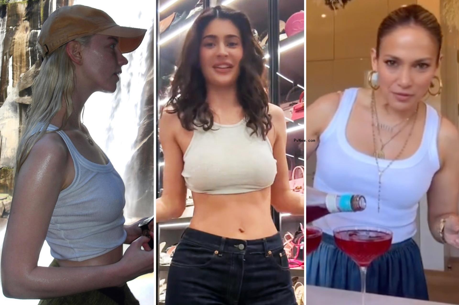 Celebrities wearing white tank tops