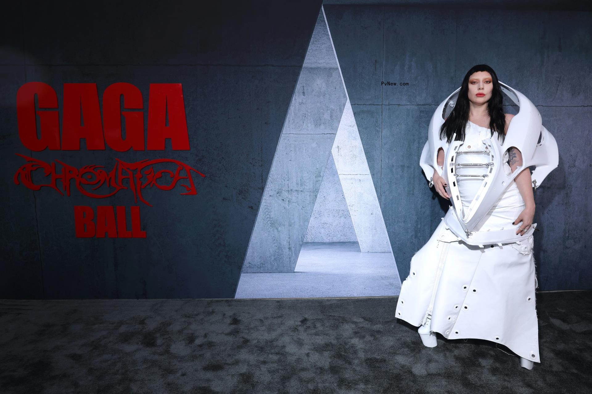 Lady Gaga wears a car part dress to the premiere of