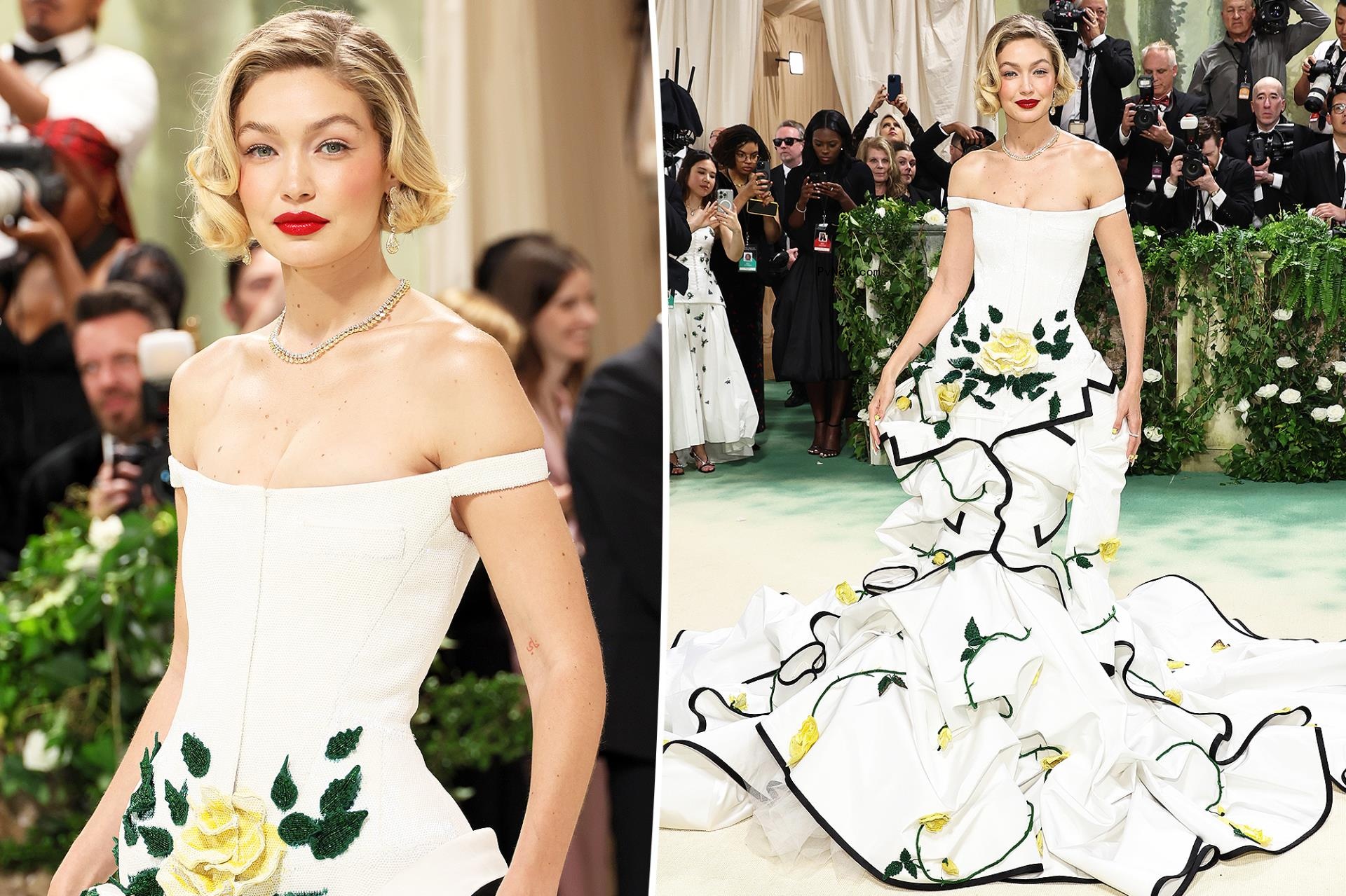 Gigi Hadid blossoms in Thom Browne at 2024 Met Gala