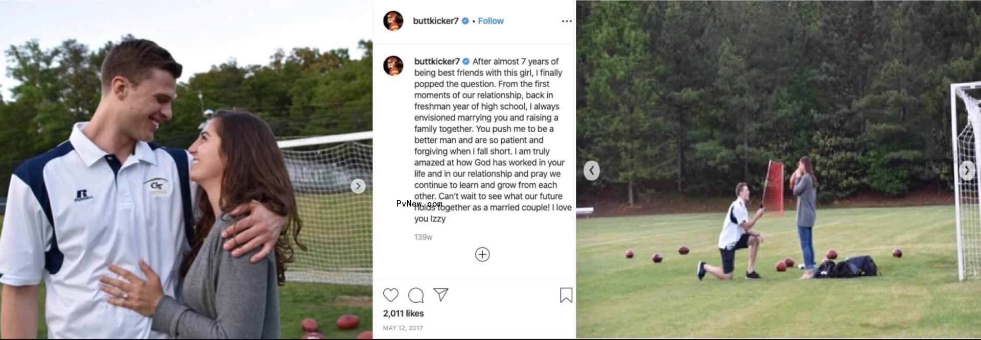 Isabelle Butker and Harrison Butker's engagement post.