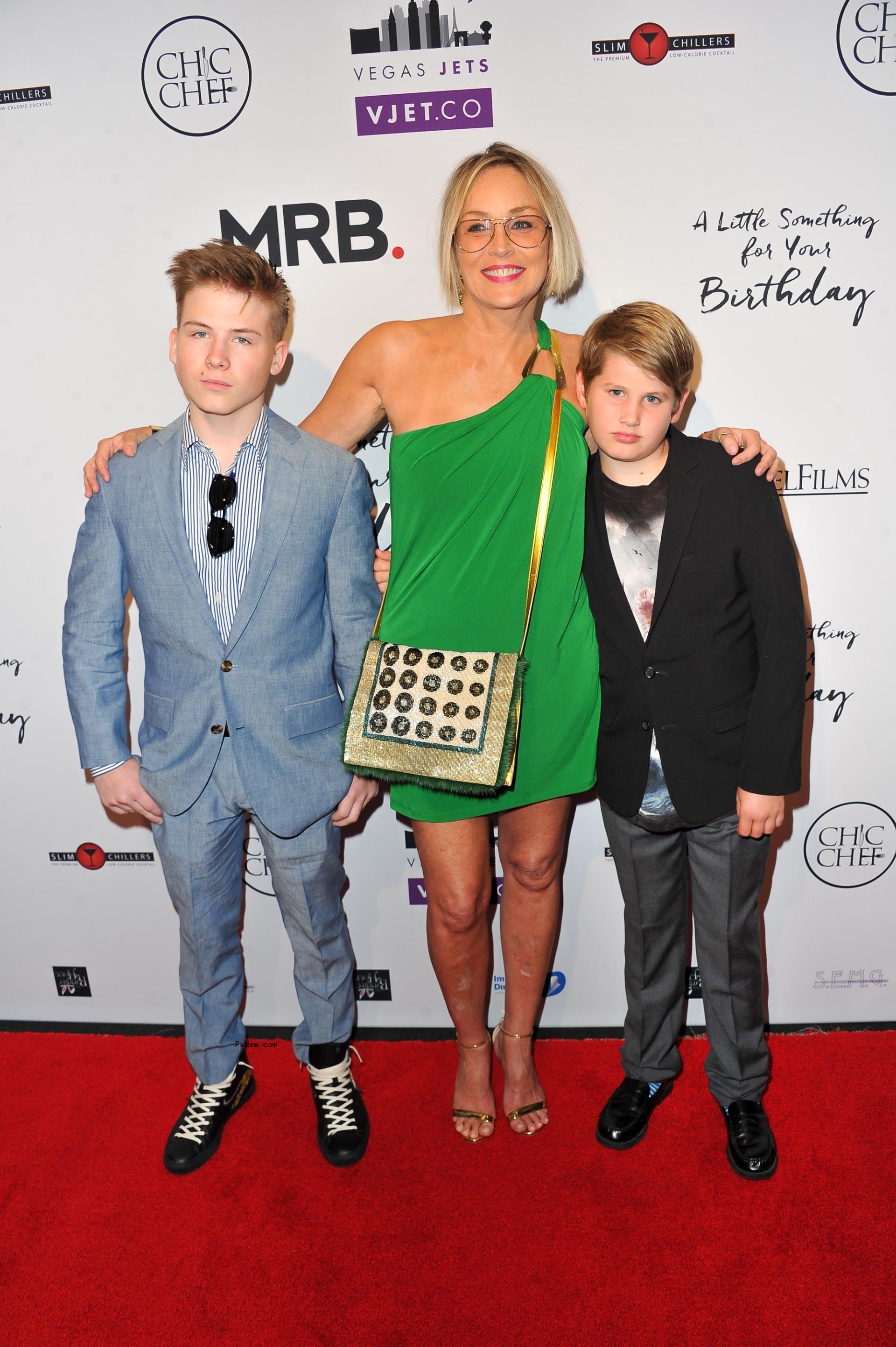 Sharon Stone and sons Laird and Roan. 