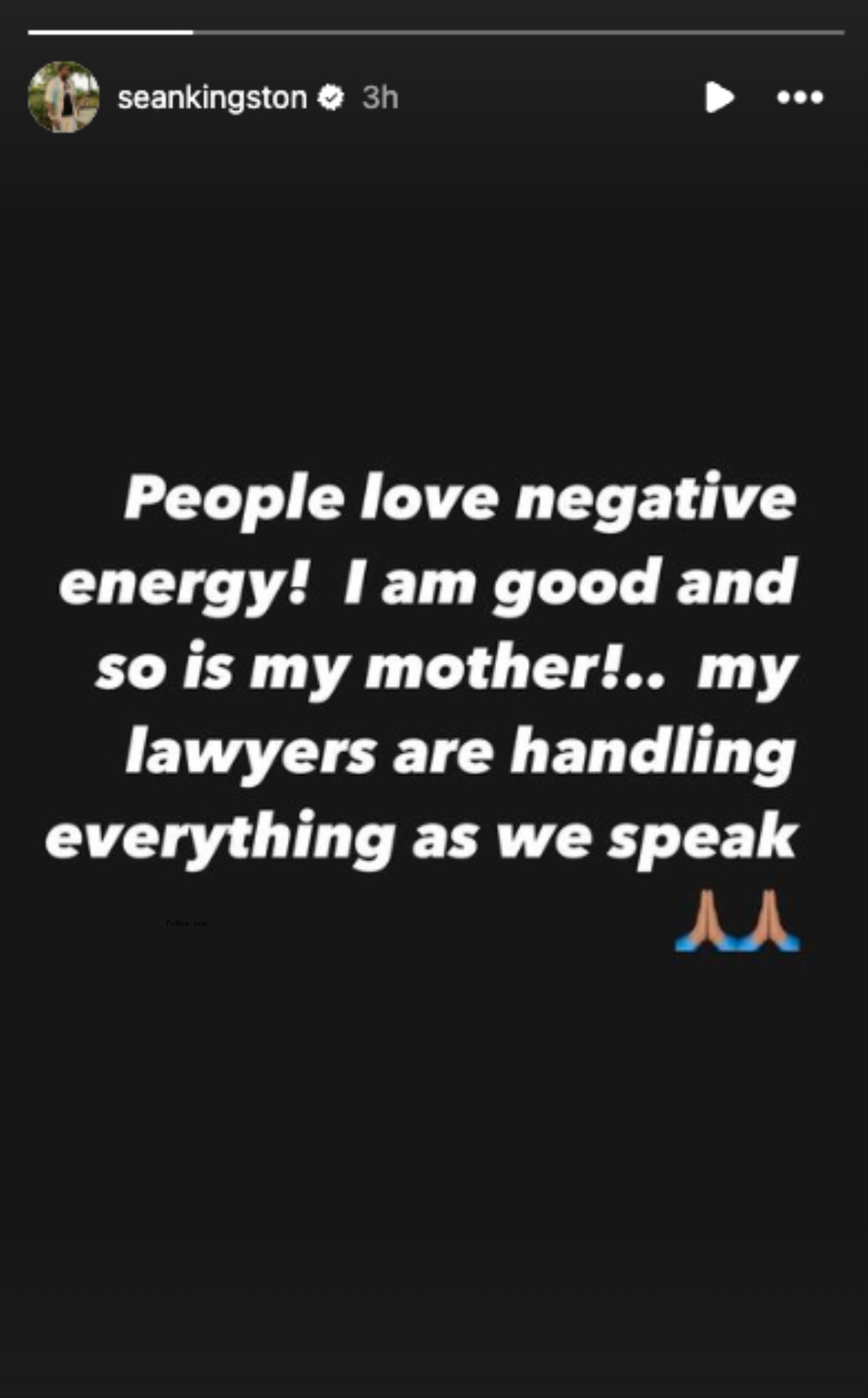Sean Kingston's Instagram Story post