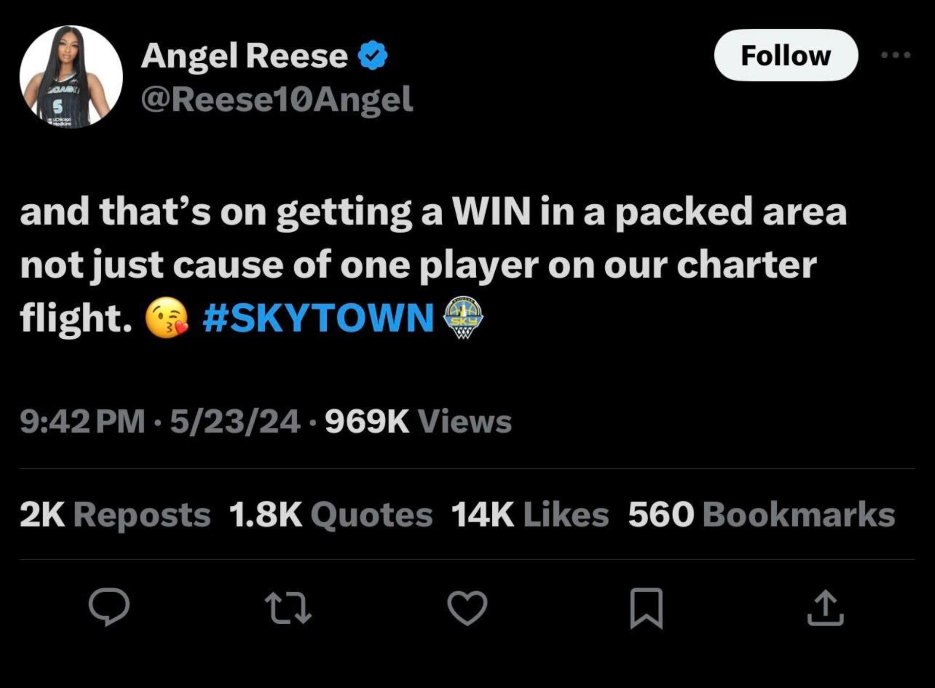 Angel Reese's tweet.