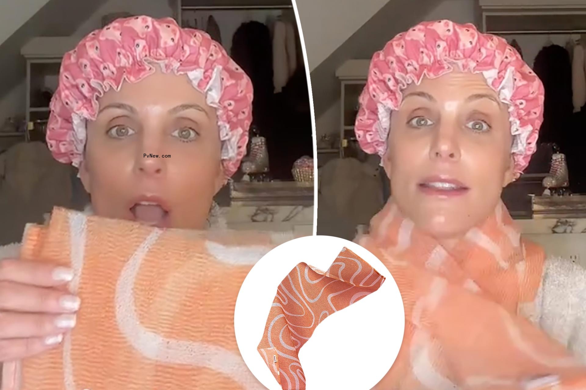 Bethenny Frankel with a shower scarf