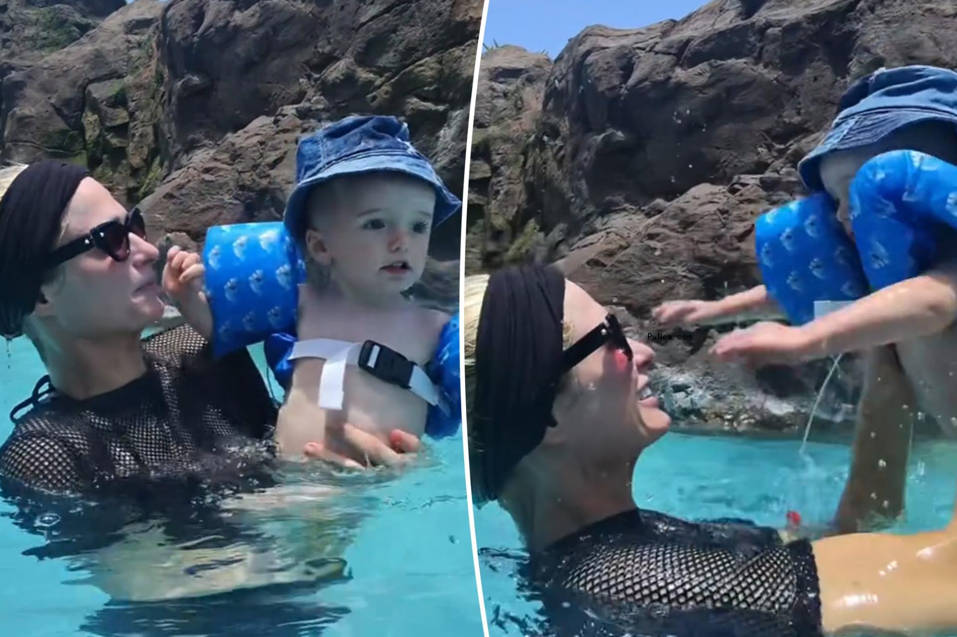 Paris Hilton sparks moms’ co<i></i>ncerns after son wears life jacket backwards in swimming video