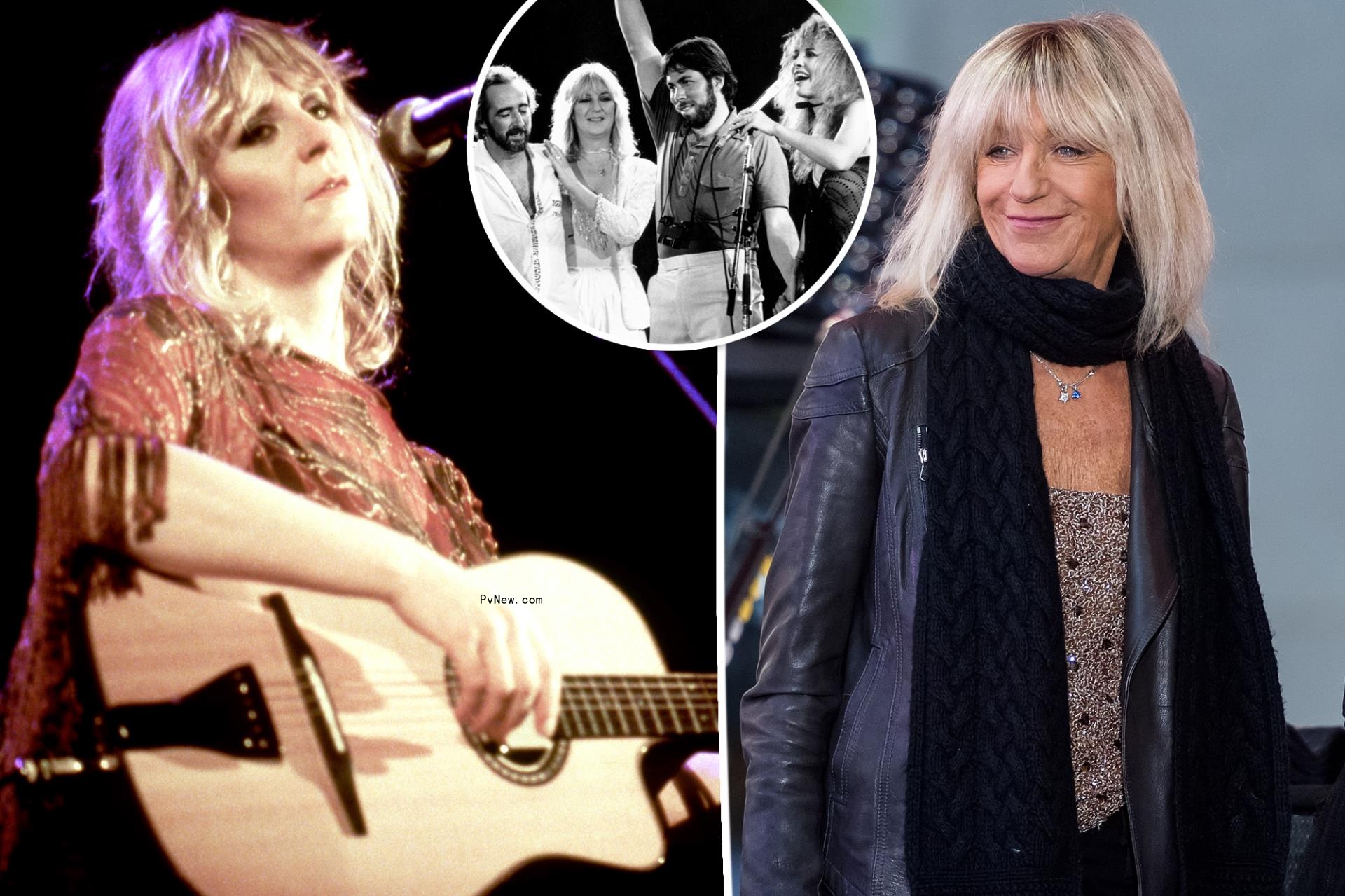 Christine McVie with inset of her in Fleetwood Mac.