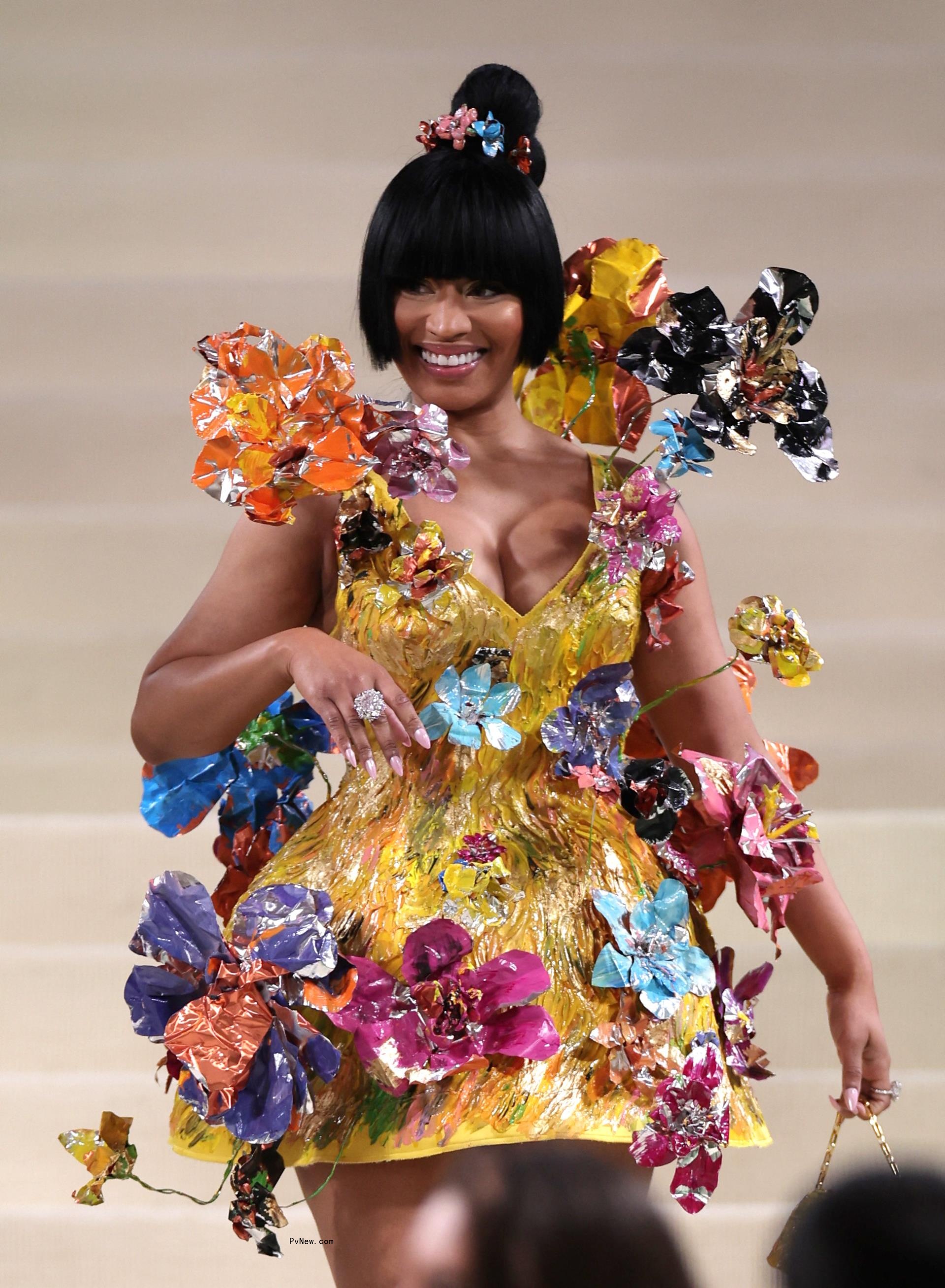 Nicki Minaj blooms in 3D floral minidress on the 2024 Met Gala red carpet