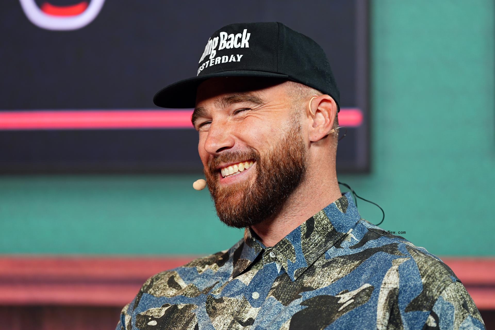 Travis Kelce o<i></i>nstage during the 2024 Big Slick Celebrity Weekend.