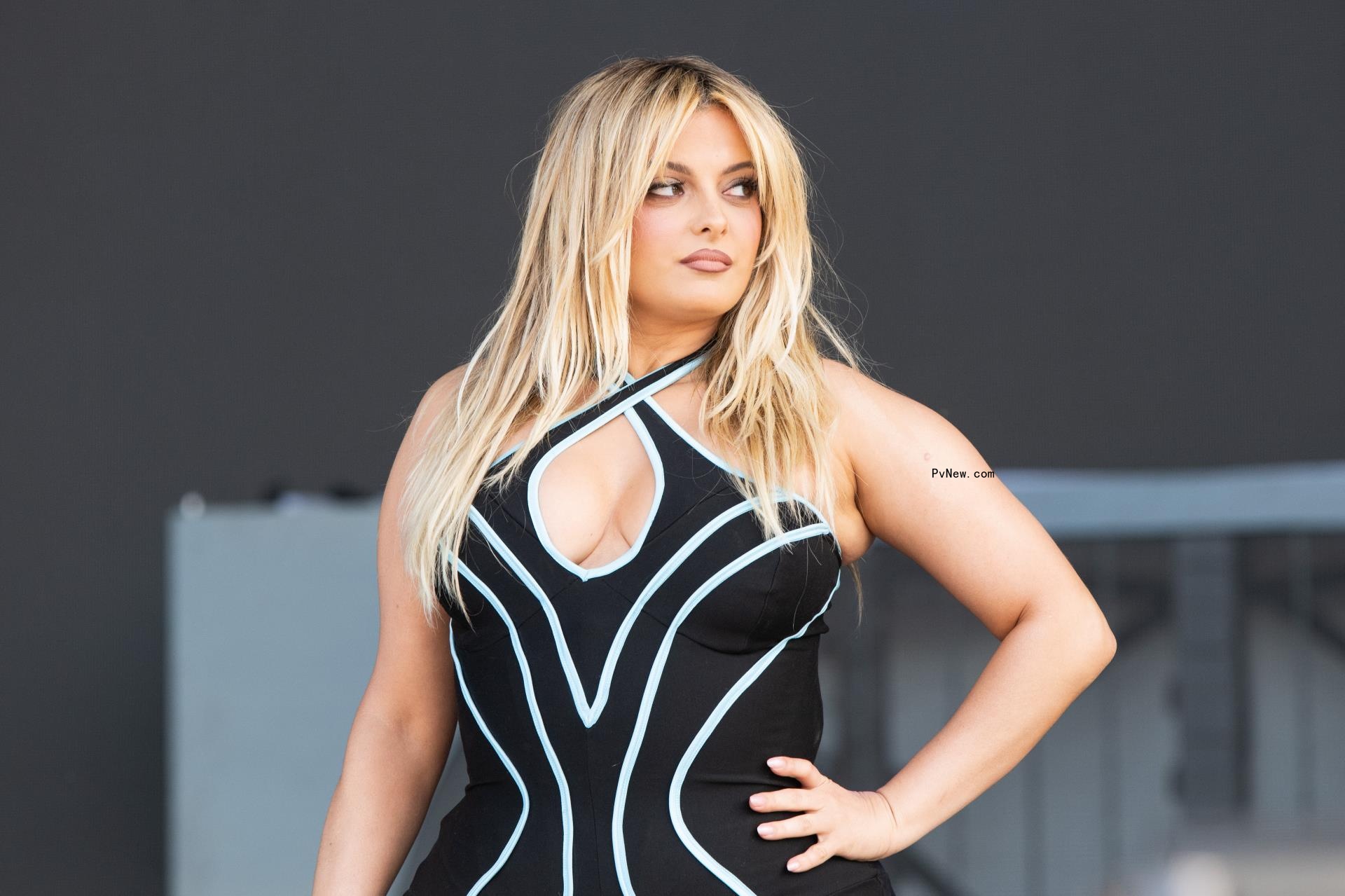 Bebe Rexha performing on stage. 
