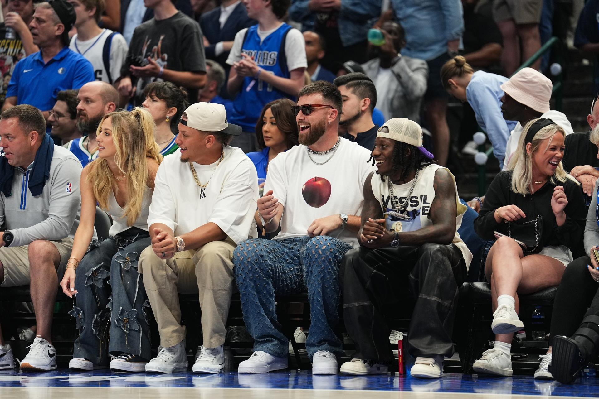 Brittany Mahomes, Patrick Mahomes, Travis Kelce at the NBA playoffs
