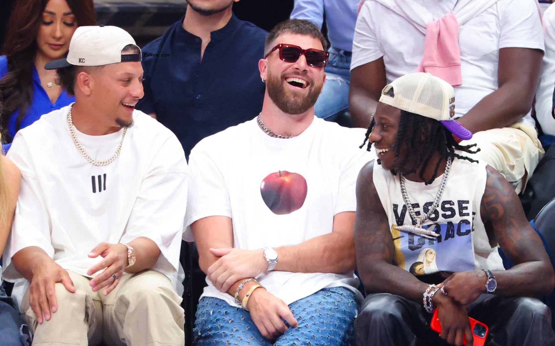 Patrick Mahomes, Travis Kelce and Marquis Hollywood Brown sitting together