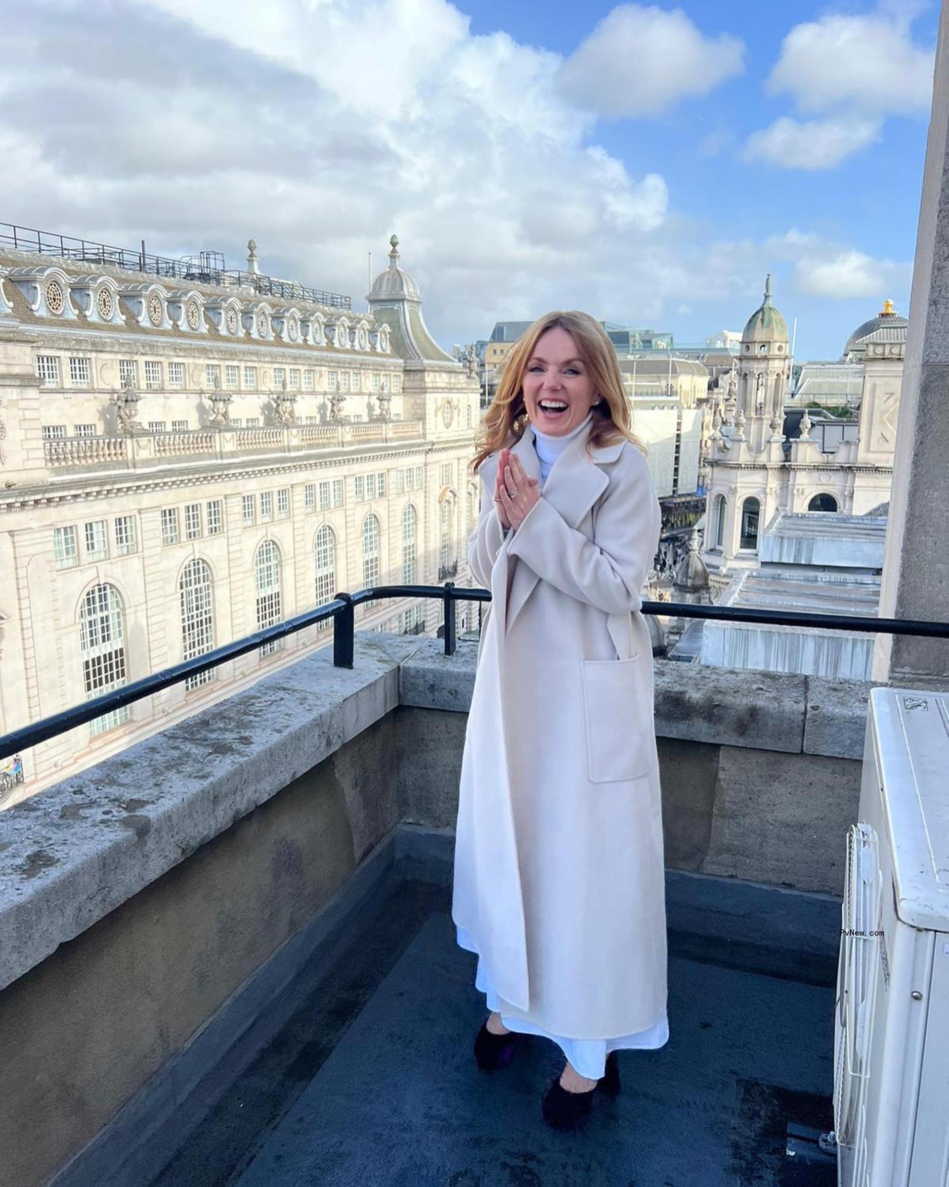 Geri Halliwell on a balcony.