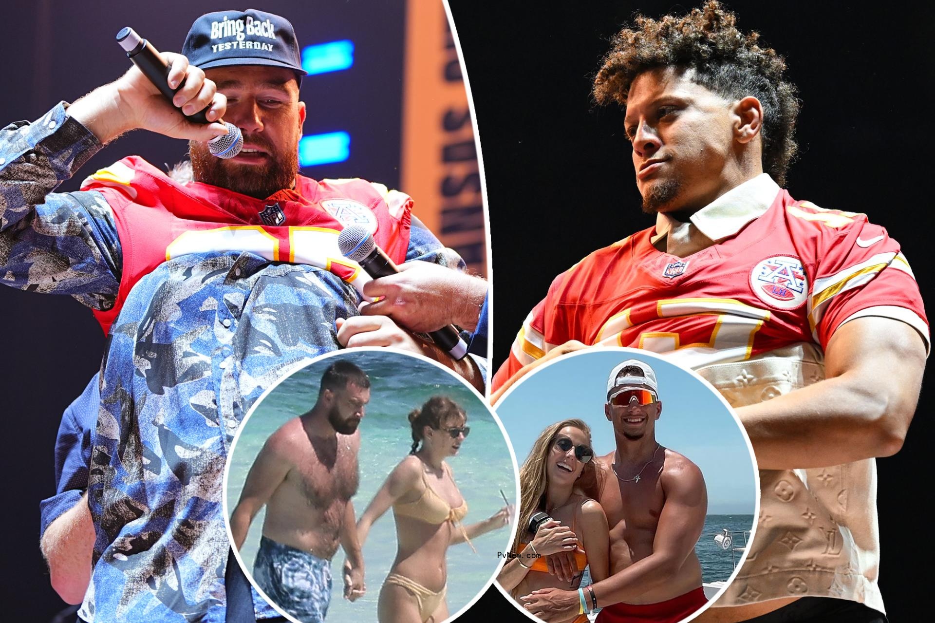 Travis Kelce and Patrick Mahomes joke a<i></i>bout their dad bods during NFL offseason