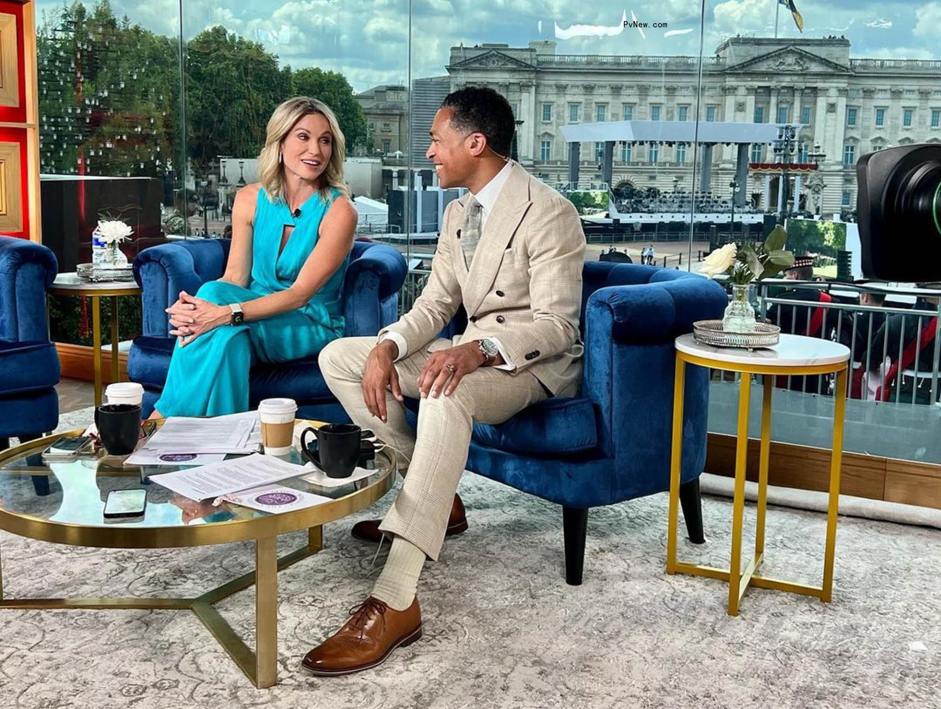 Amy Robach and TJ Holmes sitting on 