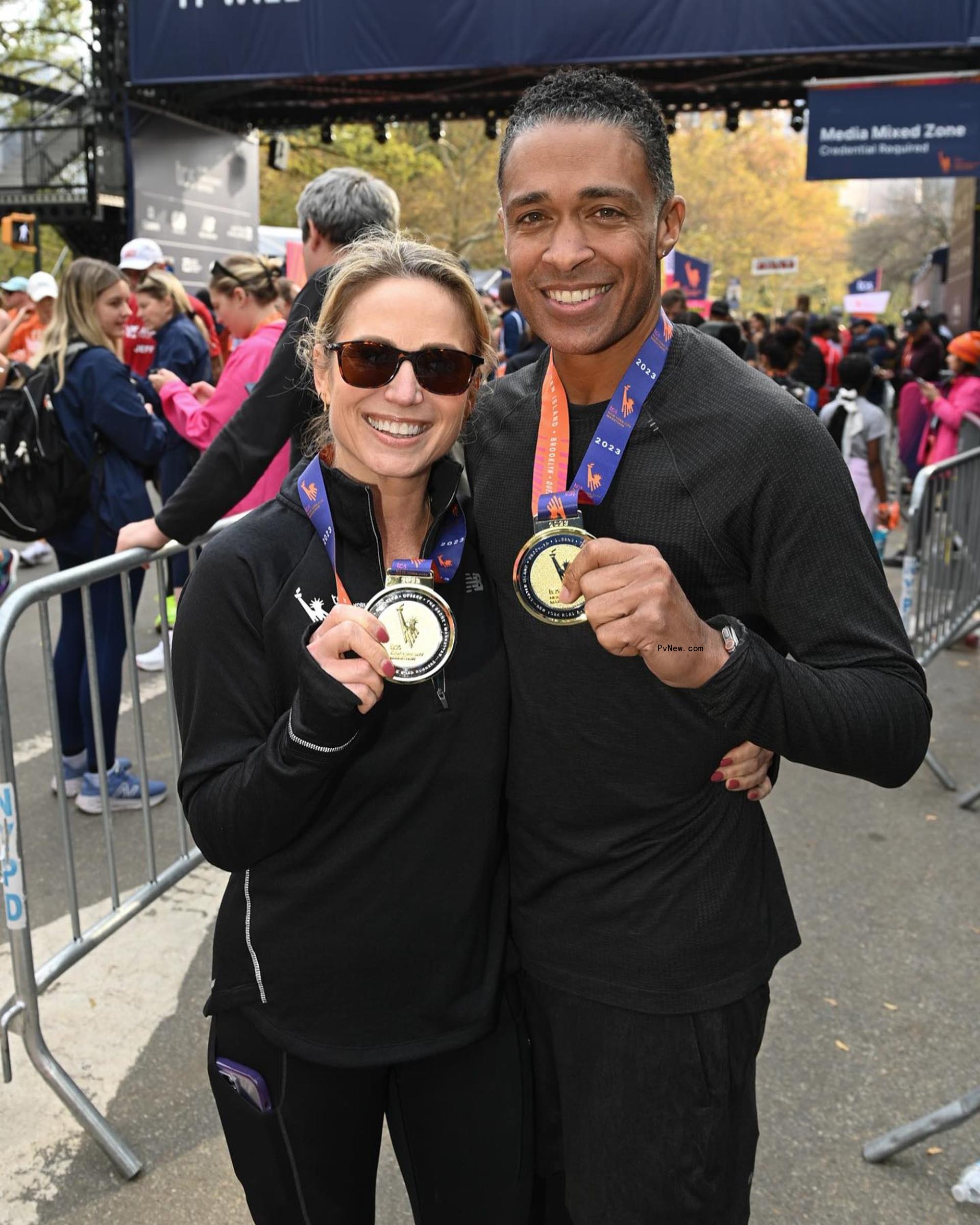 Amy Robach and TJ Holmes at the NYC Half Marathon
