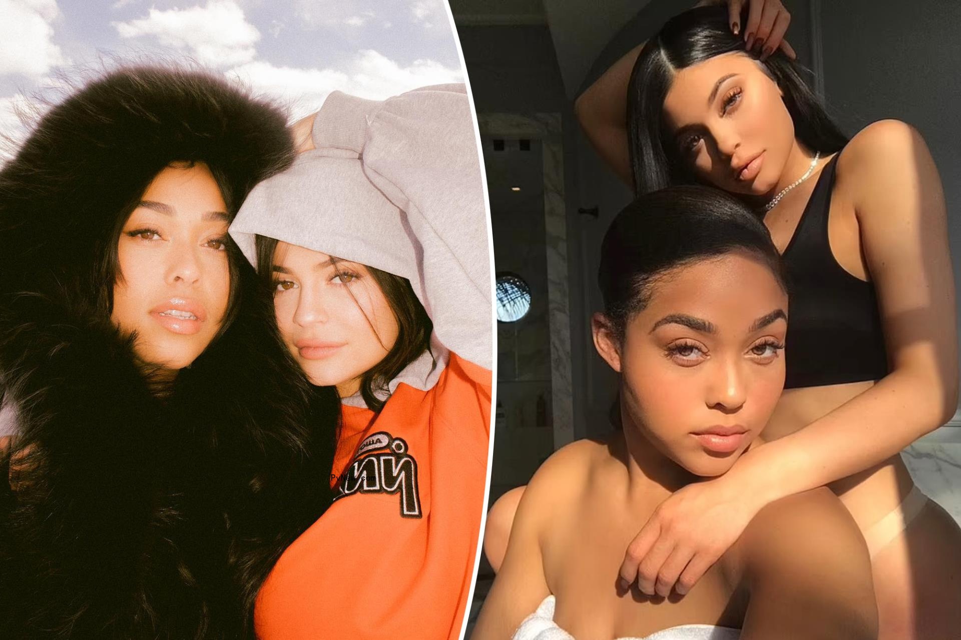 Kylie Jenner and Jordyn Woods split image;