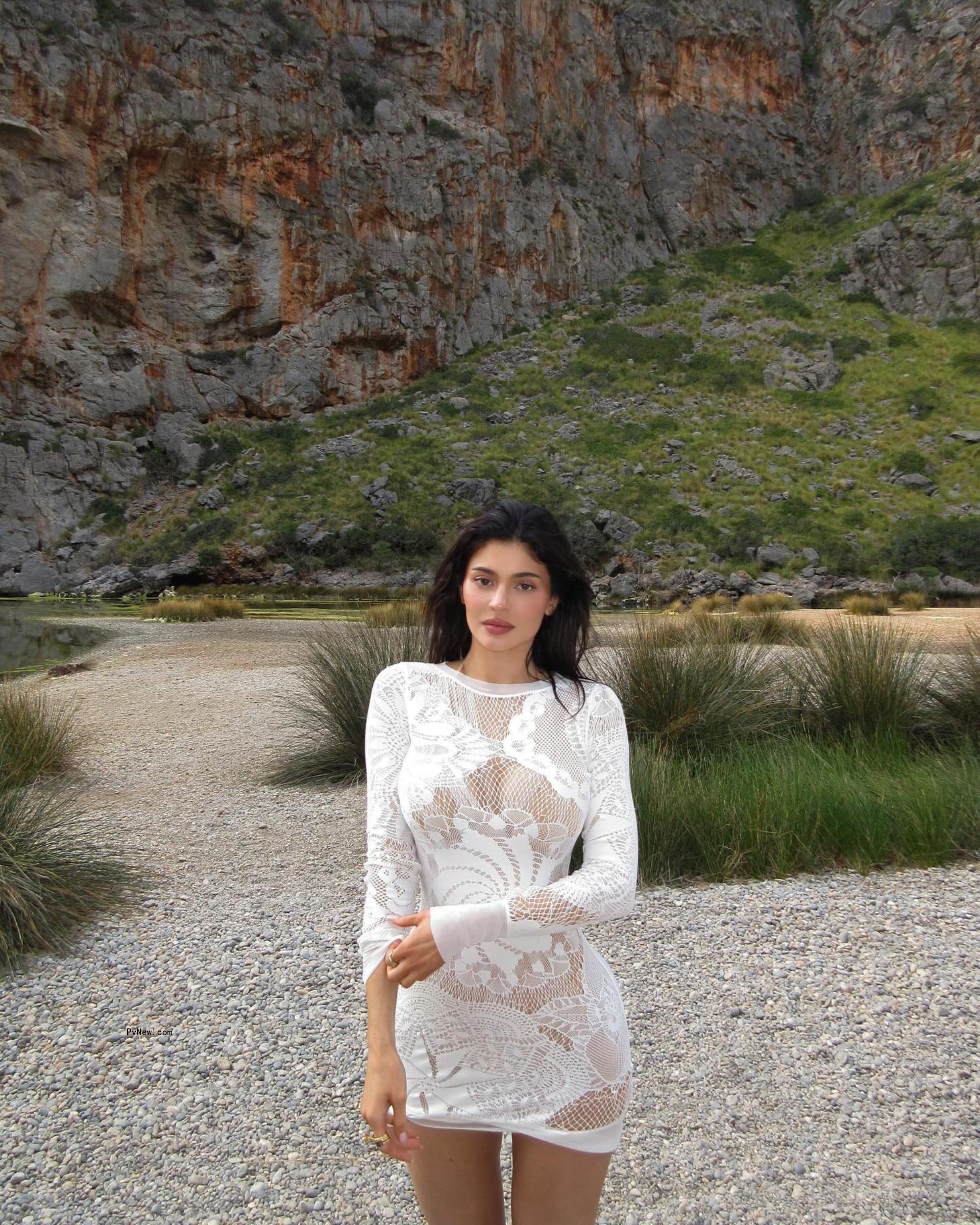 Kylie Jenner wears a white mini dress on Mallorca vacation