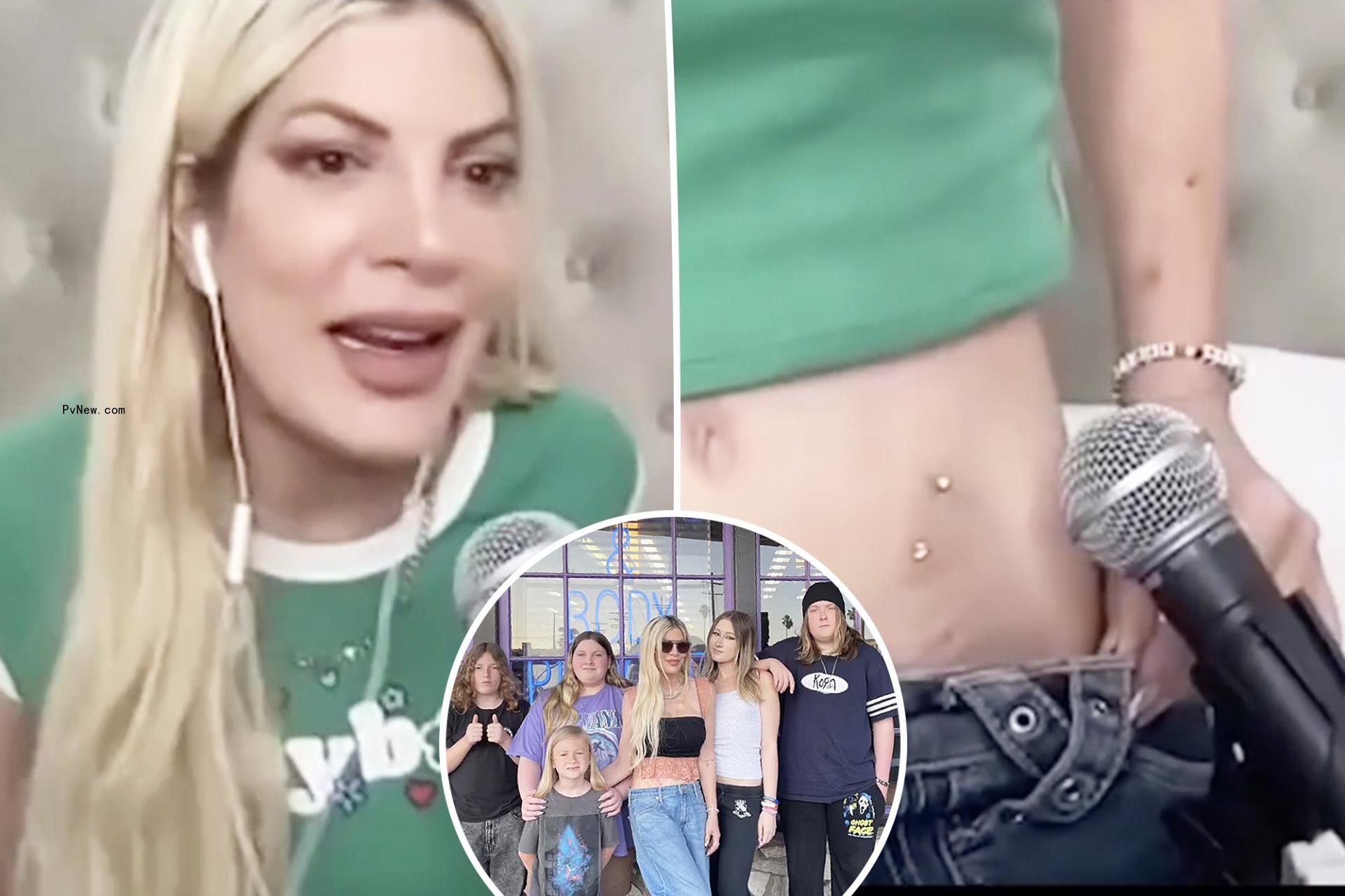 Tori Spelling stomach piercings