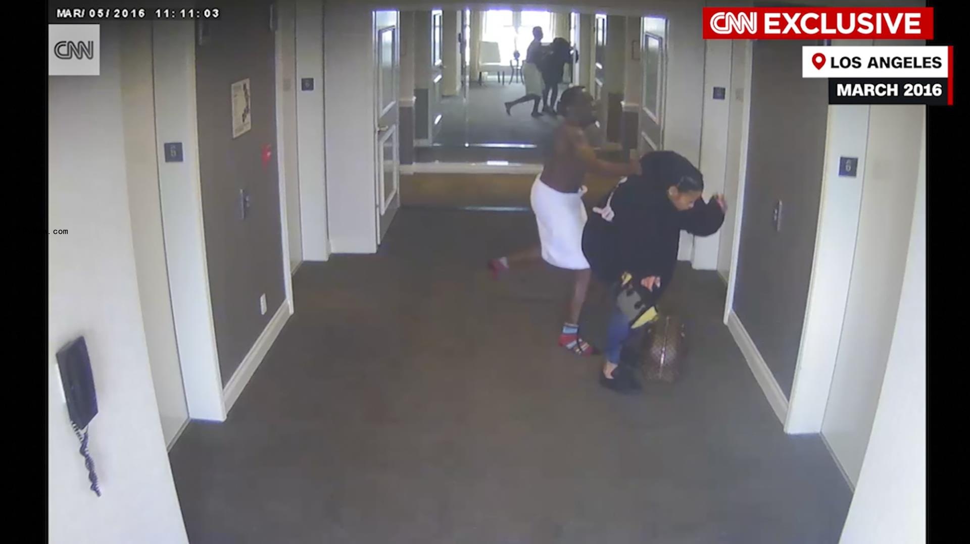 Sean Combs abusing Cassie in a hotel