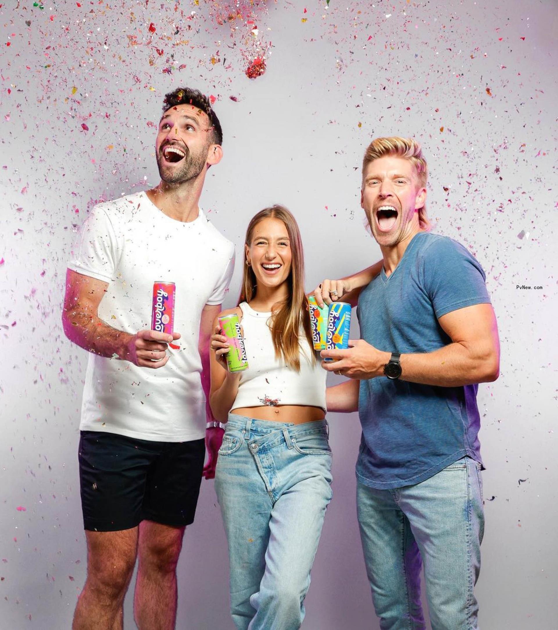 Carl Radke, Amanda Batula and Kyle Cooke holding Loverboys